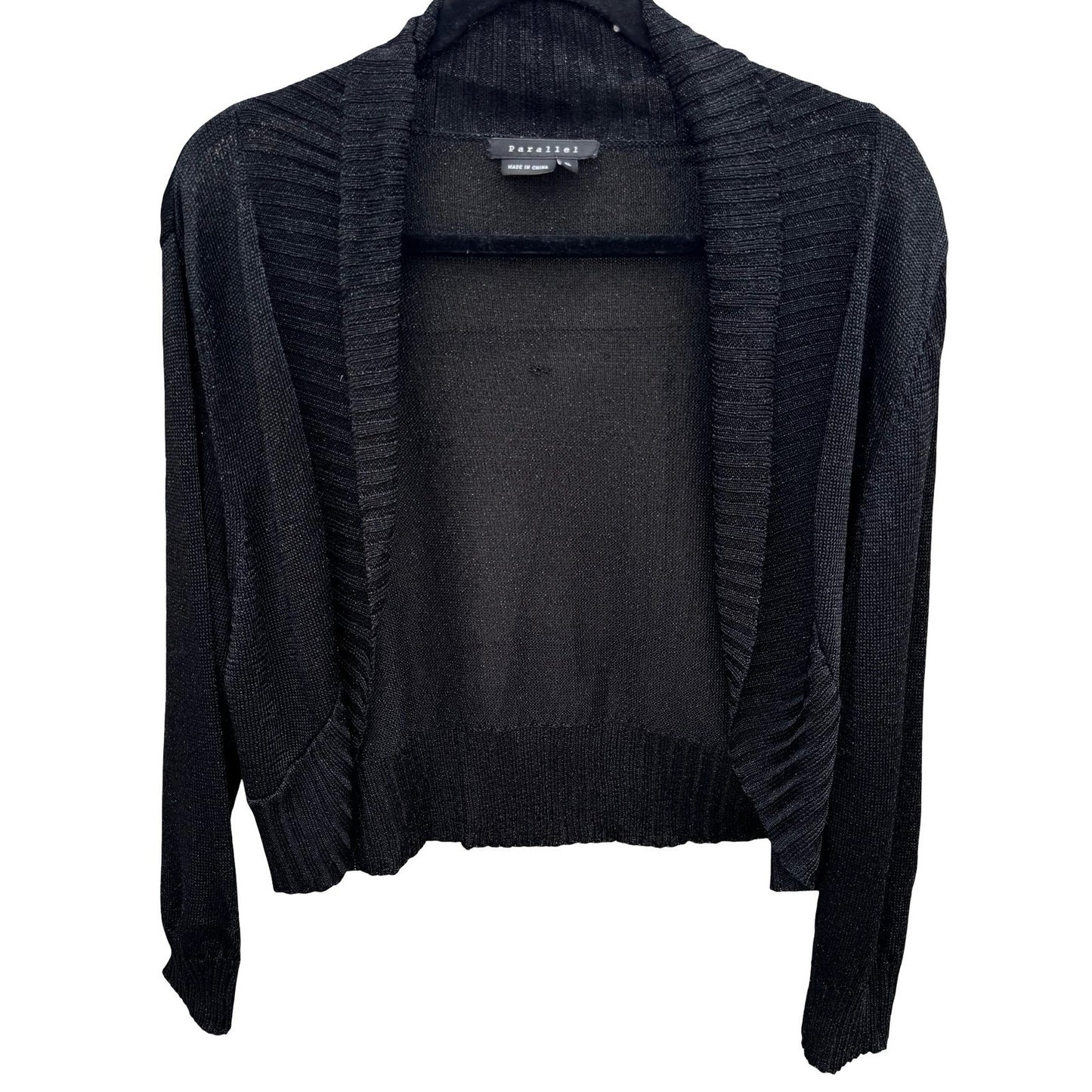 Parallel Womens XL Black Metallic Shimmer Open Front Crop Shrug Cardigan Sweater