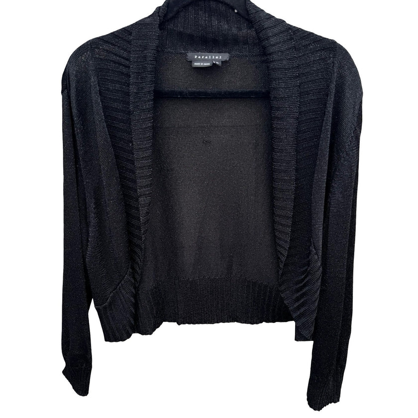 Parallel Womens XL Black Metallic Shimmer Open Front Crop Shrug Cardigan Sweater