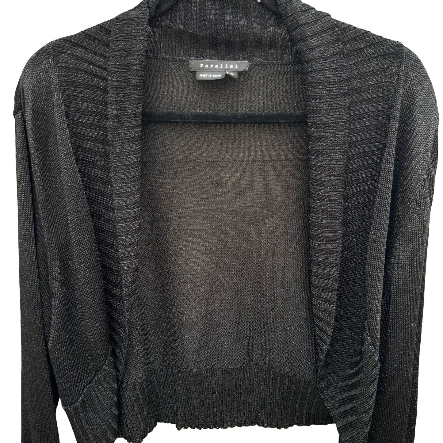 Parallel Womens XL Black Metallic Shimmer Open Front Crop Shrug Cardigan Sweater