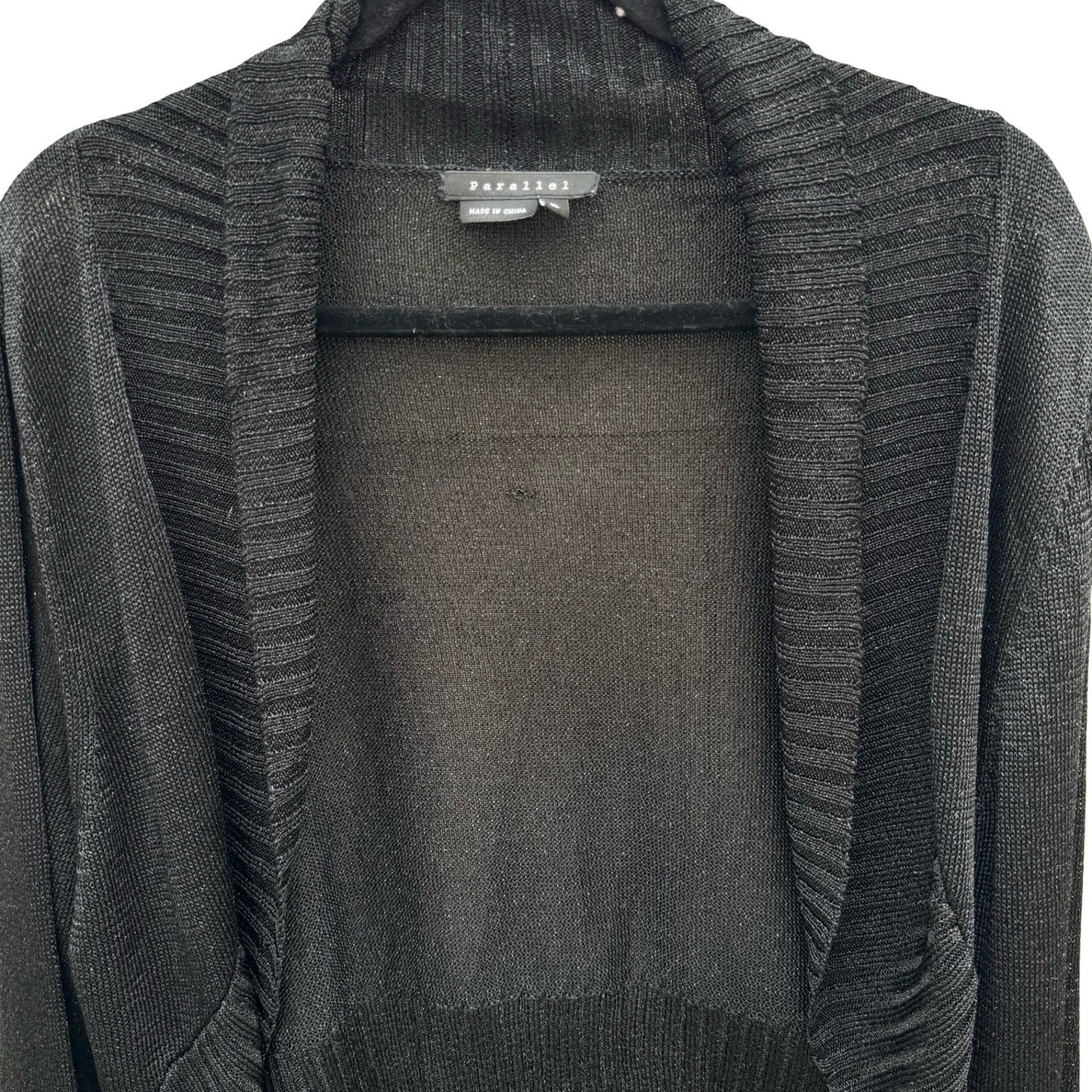 Parallel Womens XL Black Metallic Shimmer Open Front Crop Shrug Cardigan Sweater