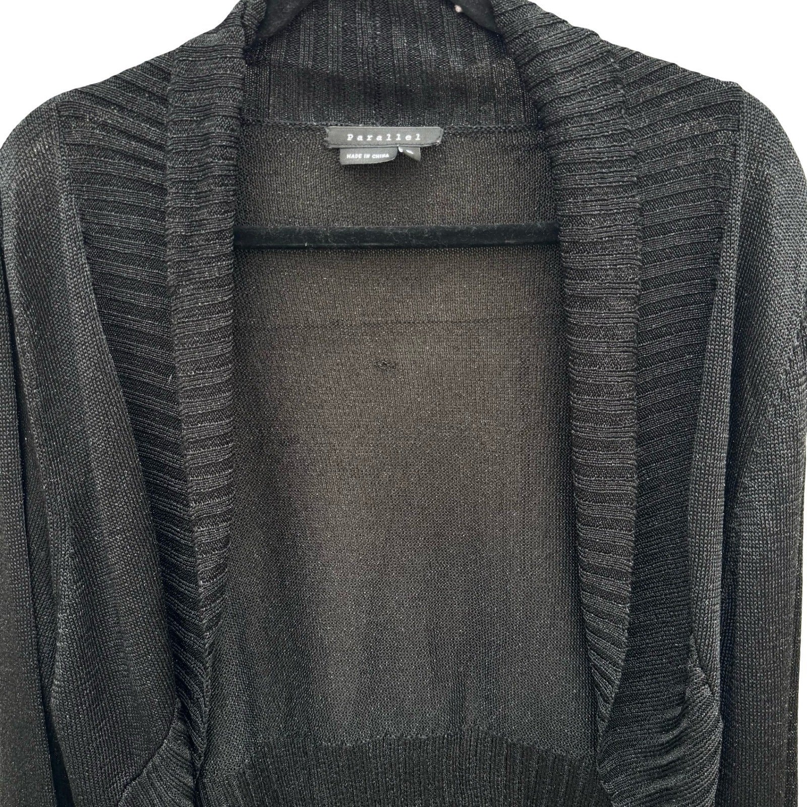 Parallel Womens XL Black Metallic Shimmer Open Front Crop Shrug Cardigan Sweater