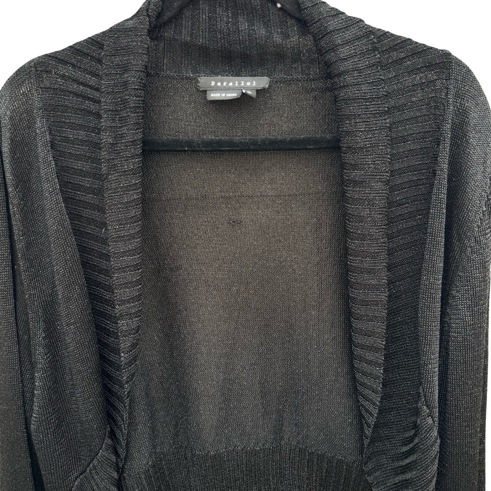 Parallel Womens XL Black Metallic Shimmer Open Front Crop Shrug Cardigan Sweater