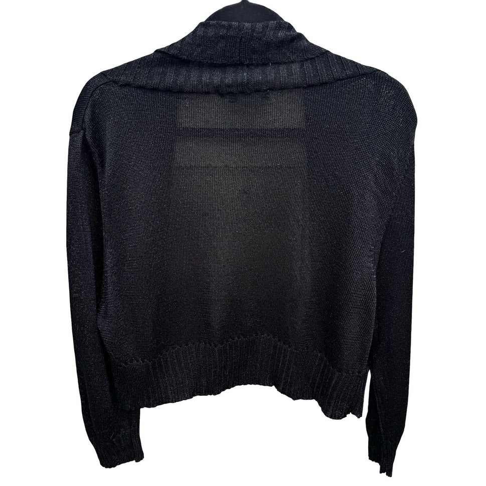 Parallel Womens XL Black Metallic Shimmer Open Front Crop Shrug Cardigan Sweater
