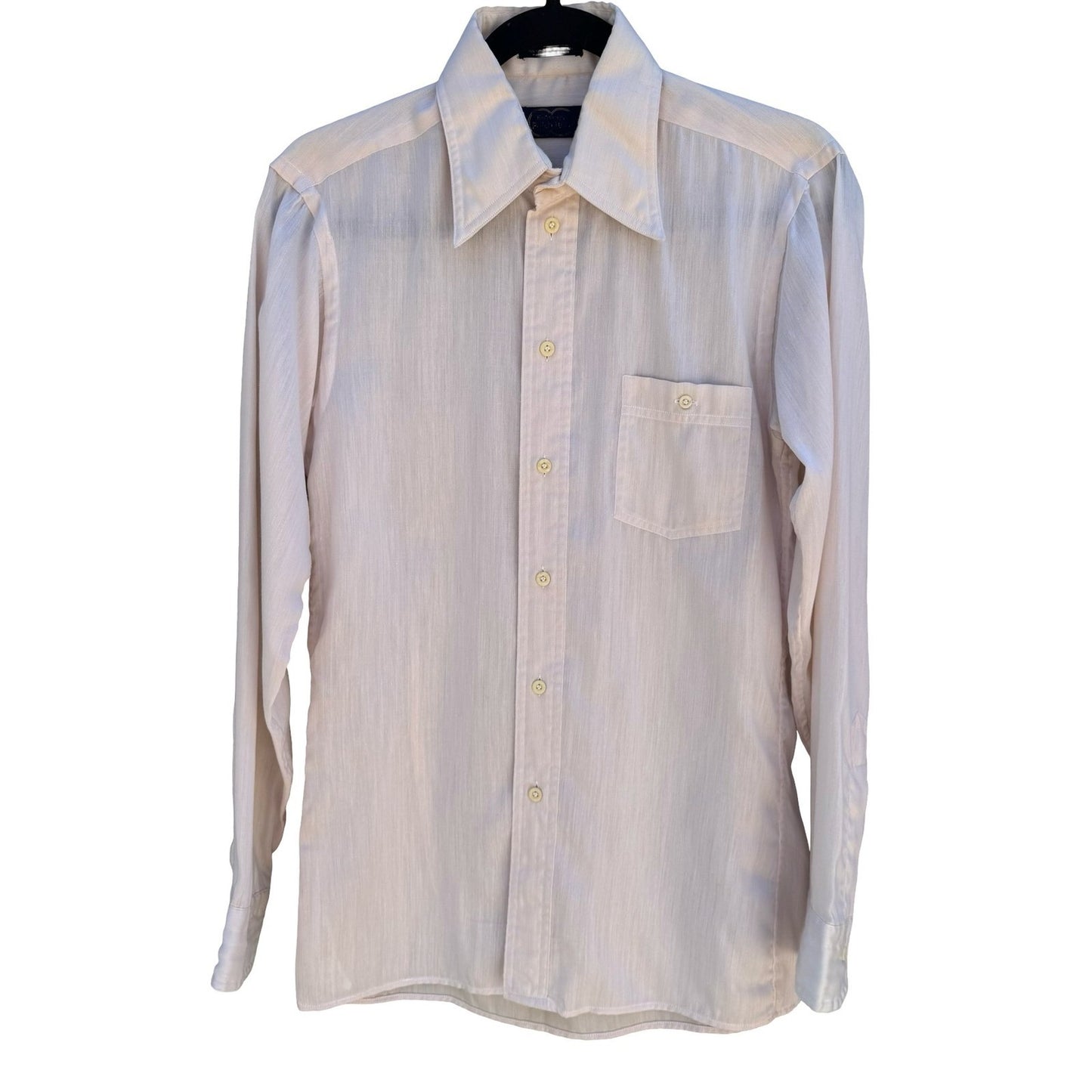 Hathaway Patch Two Vintage 70s Cream Herringbone Fitted Shirt Disco Dandy Mens S