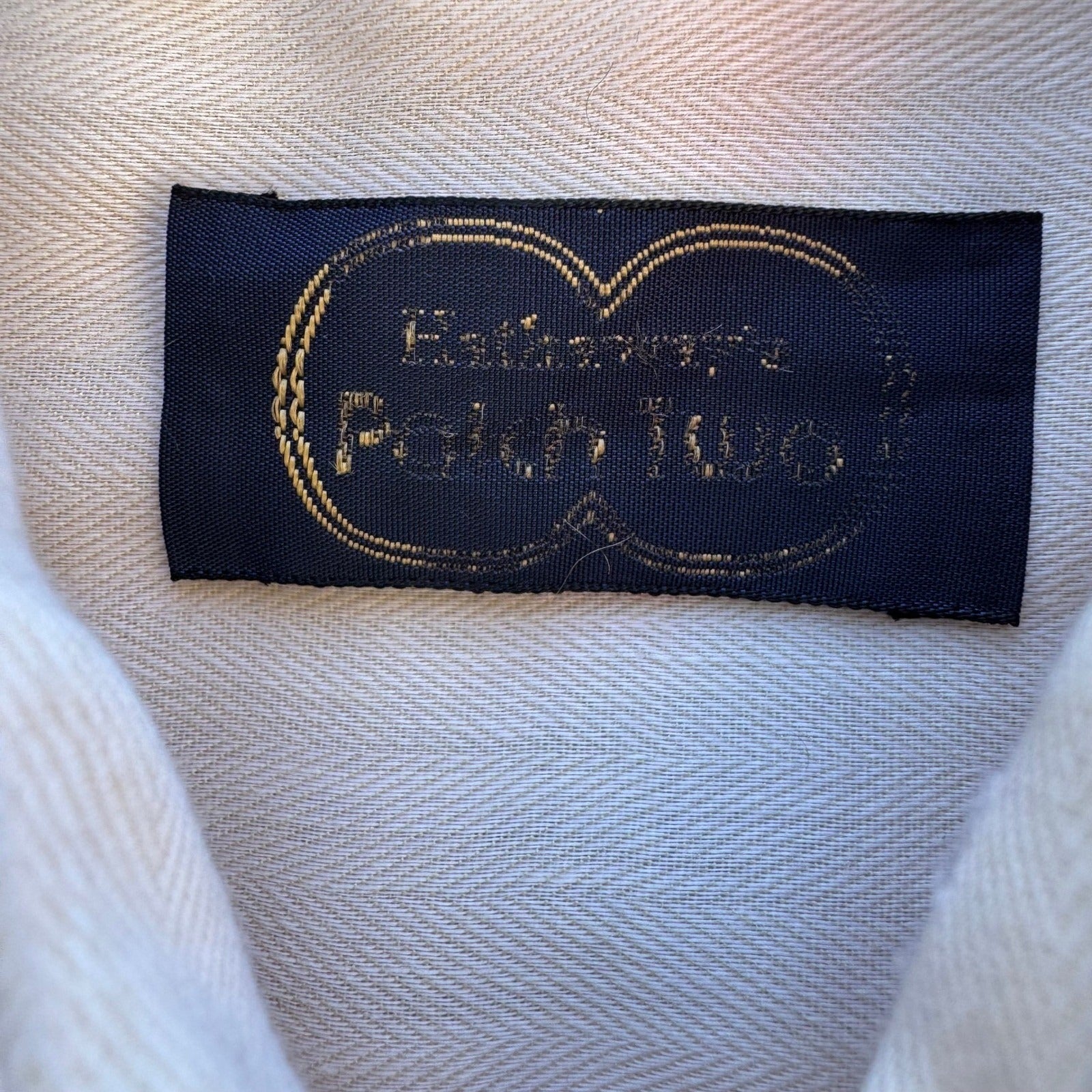 Hathaway Patch Two Vintage 70s Cream Herringbone Fitted Shirt Disco Dandy Mens S