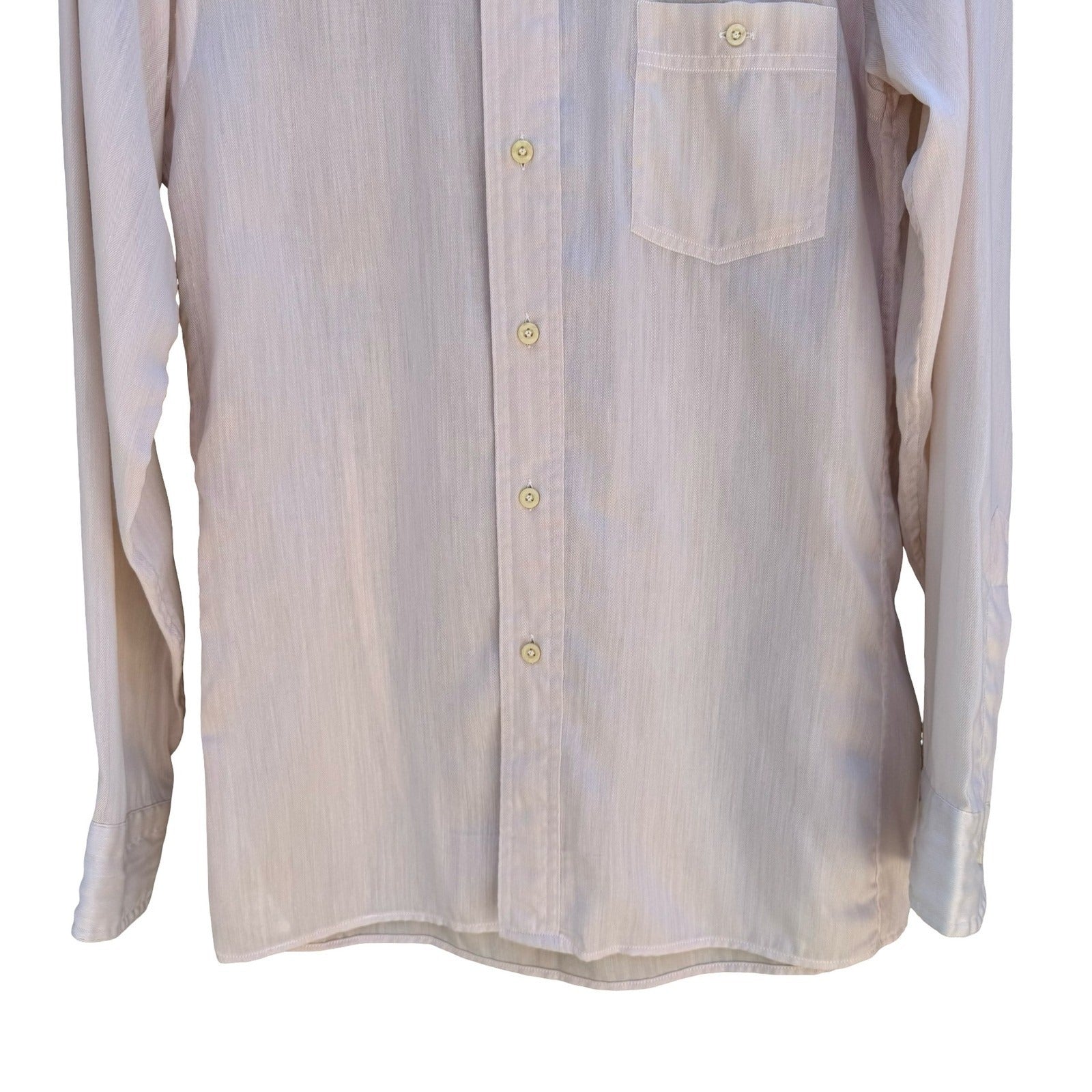 Hathaway Patch Two Vintage 70s Cream Herringbone Fitted Shirt Disco Dandy Mens S