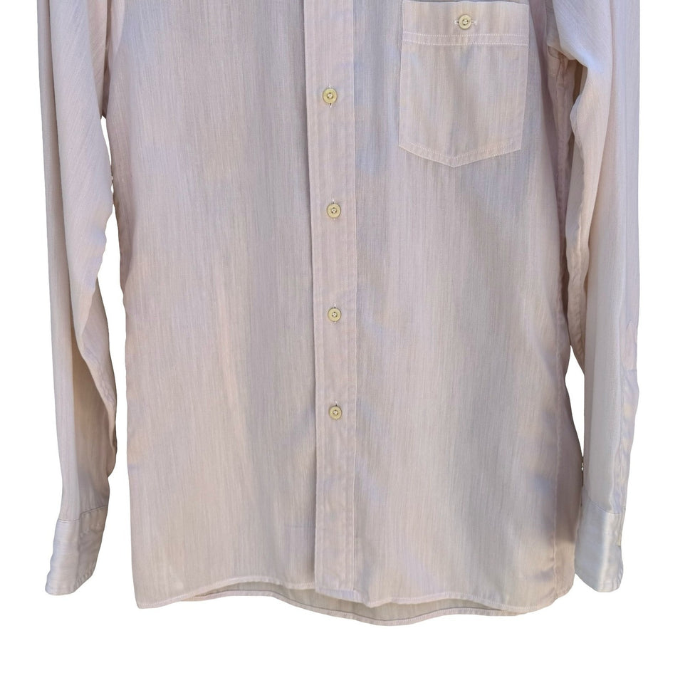 Hathaway Patch Two Vintage 70s Cream Herringbone Fitted Shirt Disco Dandy Mens S