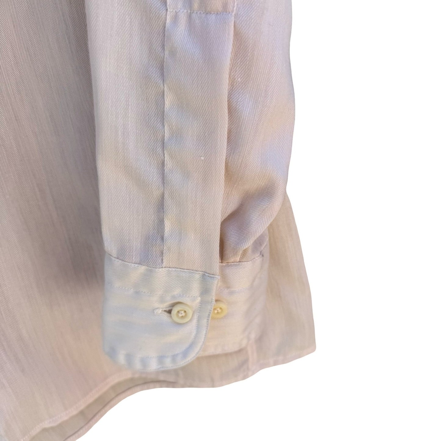 Hathaway Patch Two Vintage 70s Cream Herringbone Fitted Shirt Disco Dandy Mens S