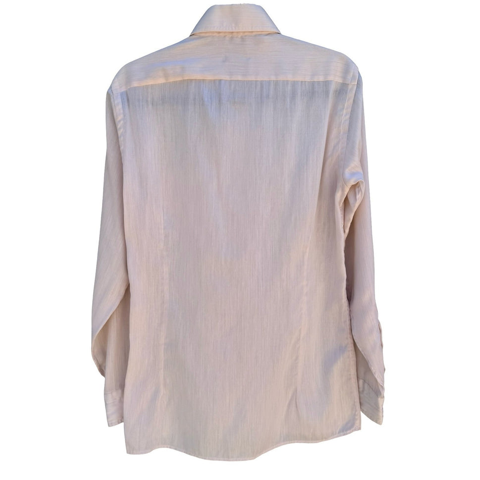 Hathaway Patch Two Vintage 70s Cream Herringbone Fitted Shirt Disco Dandy Mens S