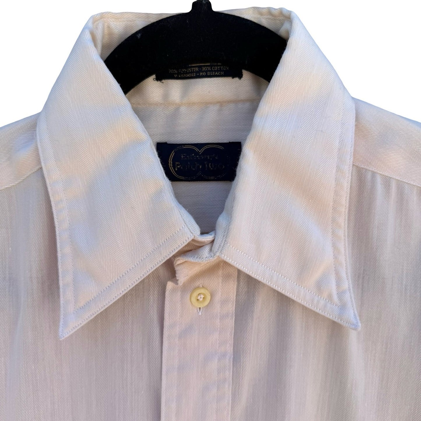Hathaway Patch Two Vintage 70s Cream Herringbone Fitted Shirt Disco Dandy Mens S