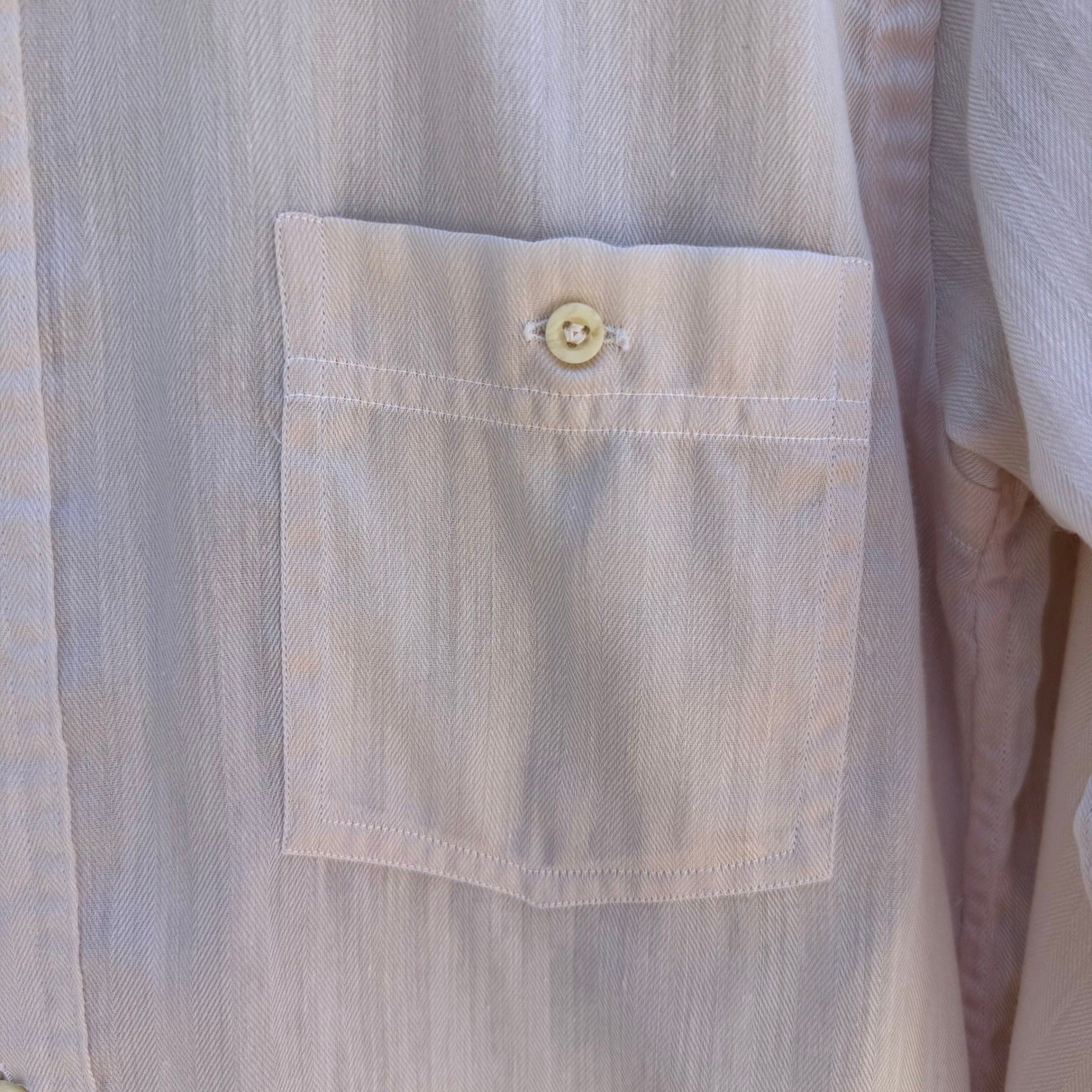 Hathaway Patch Two Vintage 70s Cream Herringbone Fitted Shirt Disco Dandy Mens S