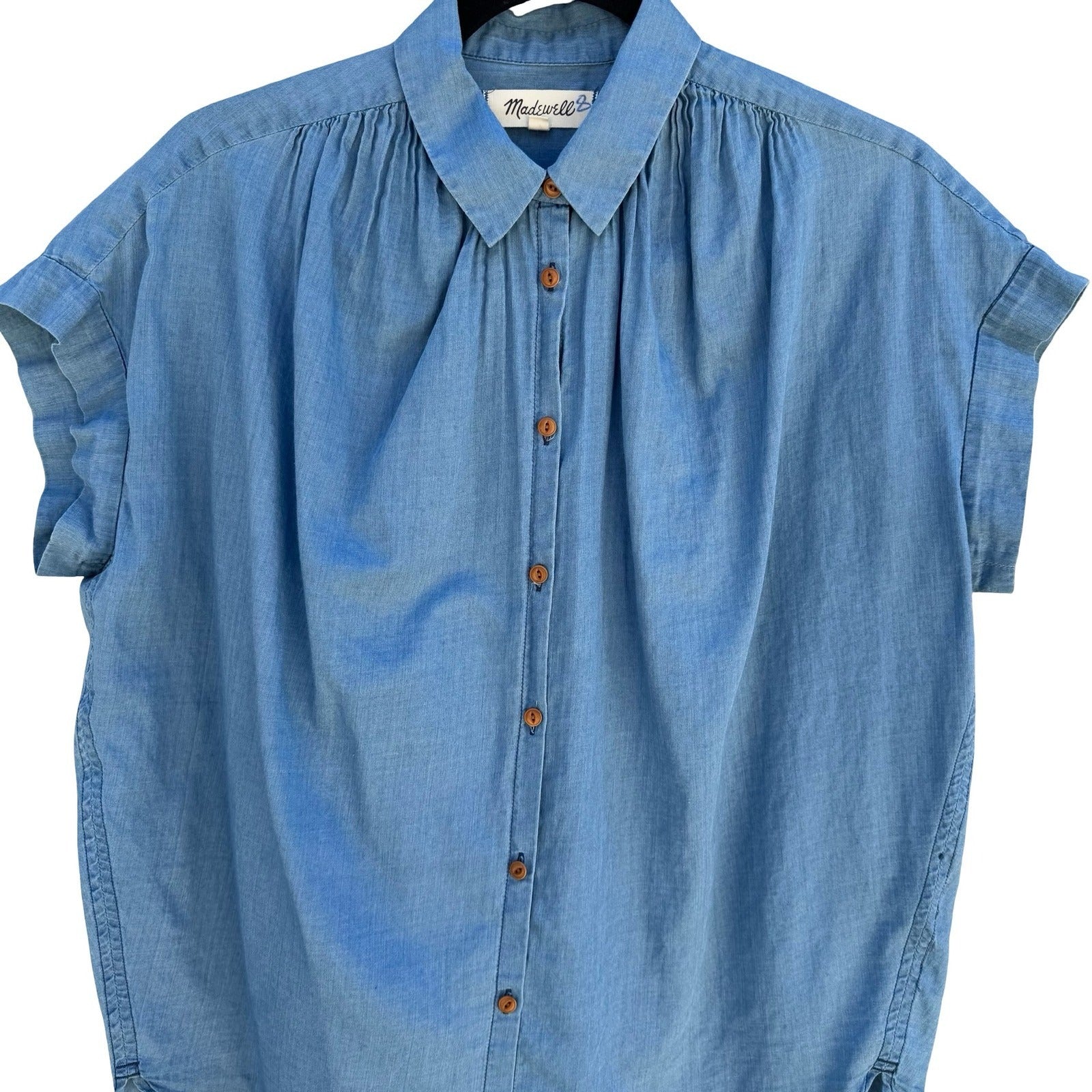 Madewell Chambray Minimalist Central Drapey Sleeve Shirt XS Coastal Oversized