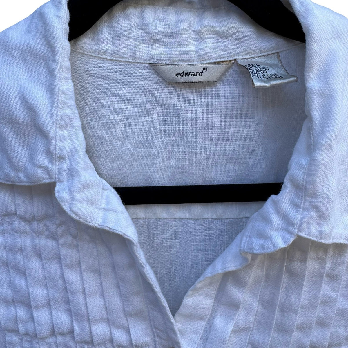 Edward Coastal Minimalist Pintuck Pleated Linen Button Up Shirt White Womens L