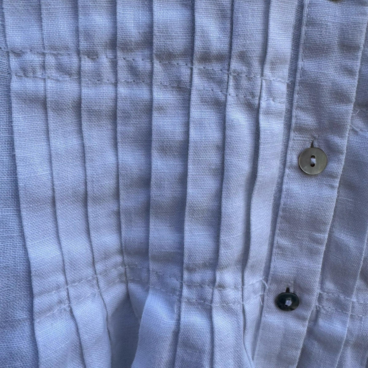 Edward Coastal Minimalist Pintuck Pleated Linen Button Up Shirt White Womens L