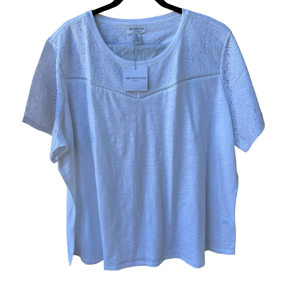 Liz Claiborne Cottagecore Feminine Lace Yoke Slub Knit Boho Top White 3X NWT