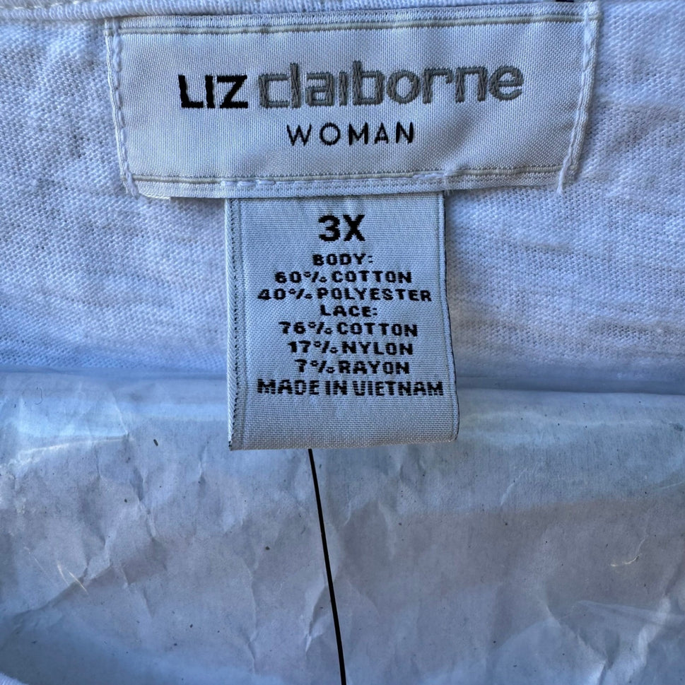 Liz Claiborne Cottagecore Feminine Lace Yoke Slub Knit Boho Top White 3X NWT