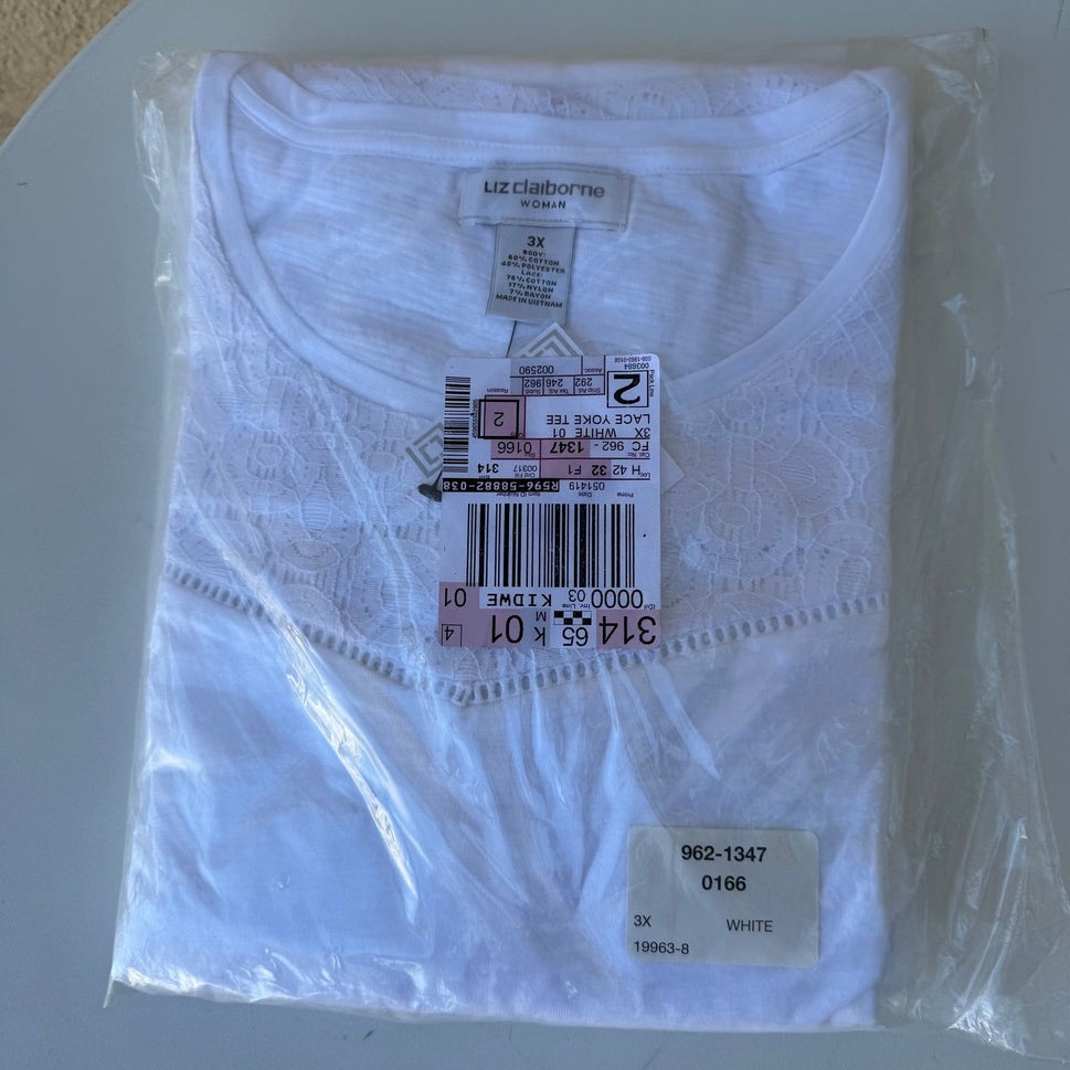 Liz Claiborne Cottagecore Feminine Lace Yoke Slub Knit Boho Top White 3X NWT