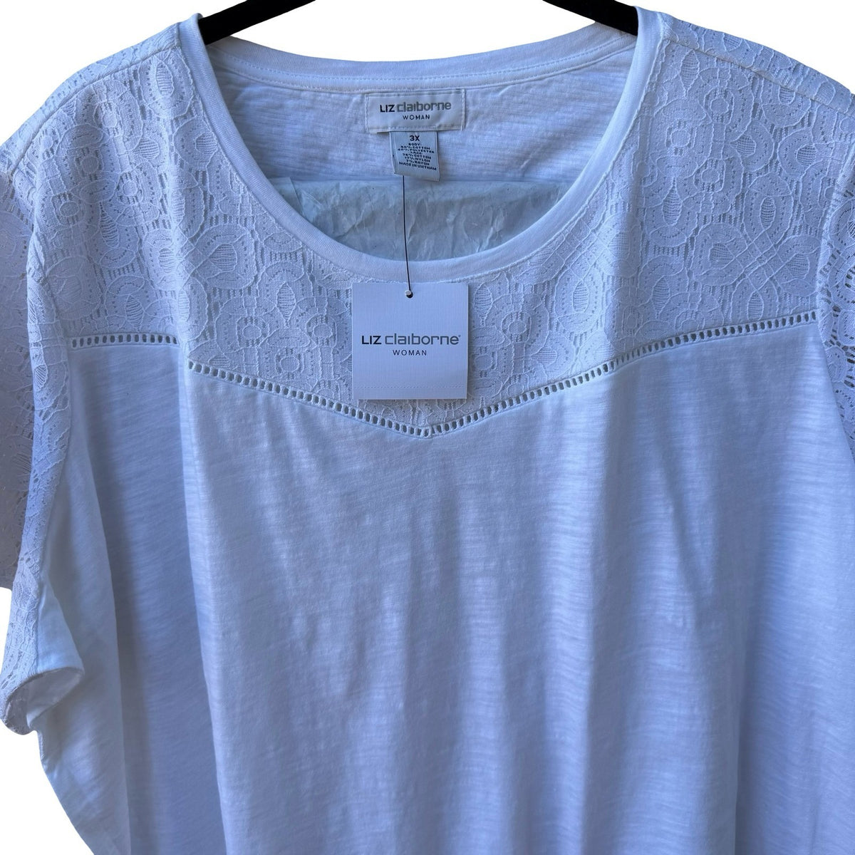 Liz Claiborne Cottagecore Feminine Lace Yoke Slub Knit Boho Top White 3X NWT