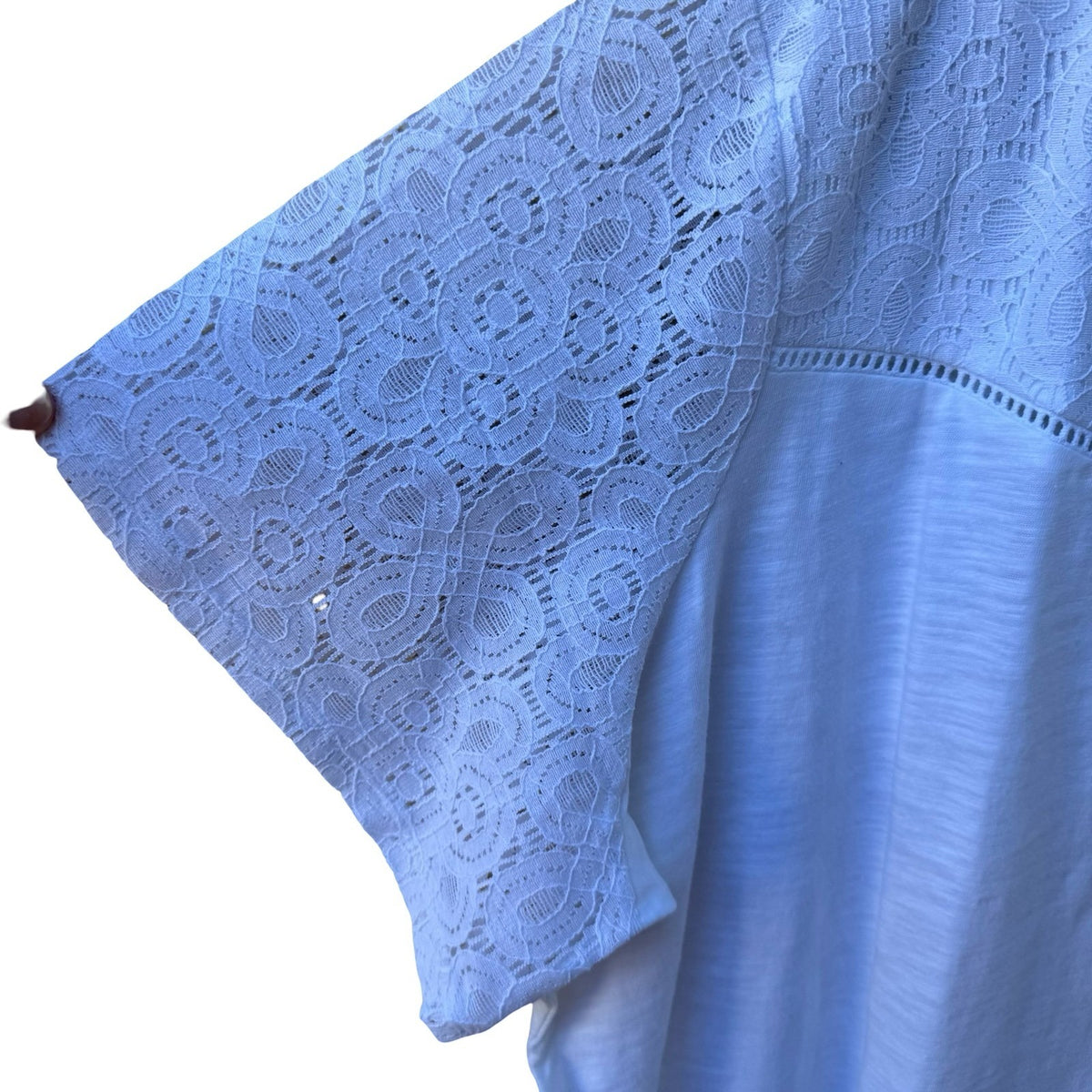 Liz Claiborne Cottagecore Feminine Lace Yoke Slub Knit Boho Top White 3X NWT