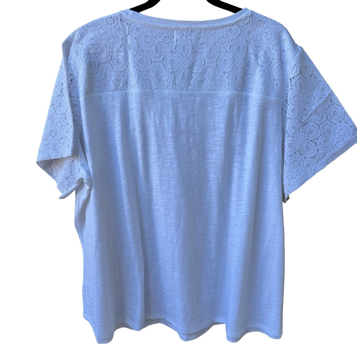 Liz Claiborne Cottagecore Feminine Lace Yoke Slub Knit Boho Top White 3X NWT