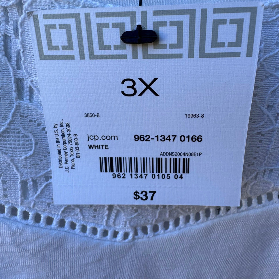 Liz Claiborne Cottagecore Feminine Lace Yoke Slub Knit Boho Top White 3X NWT