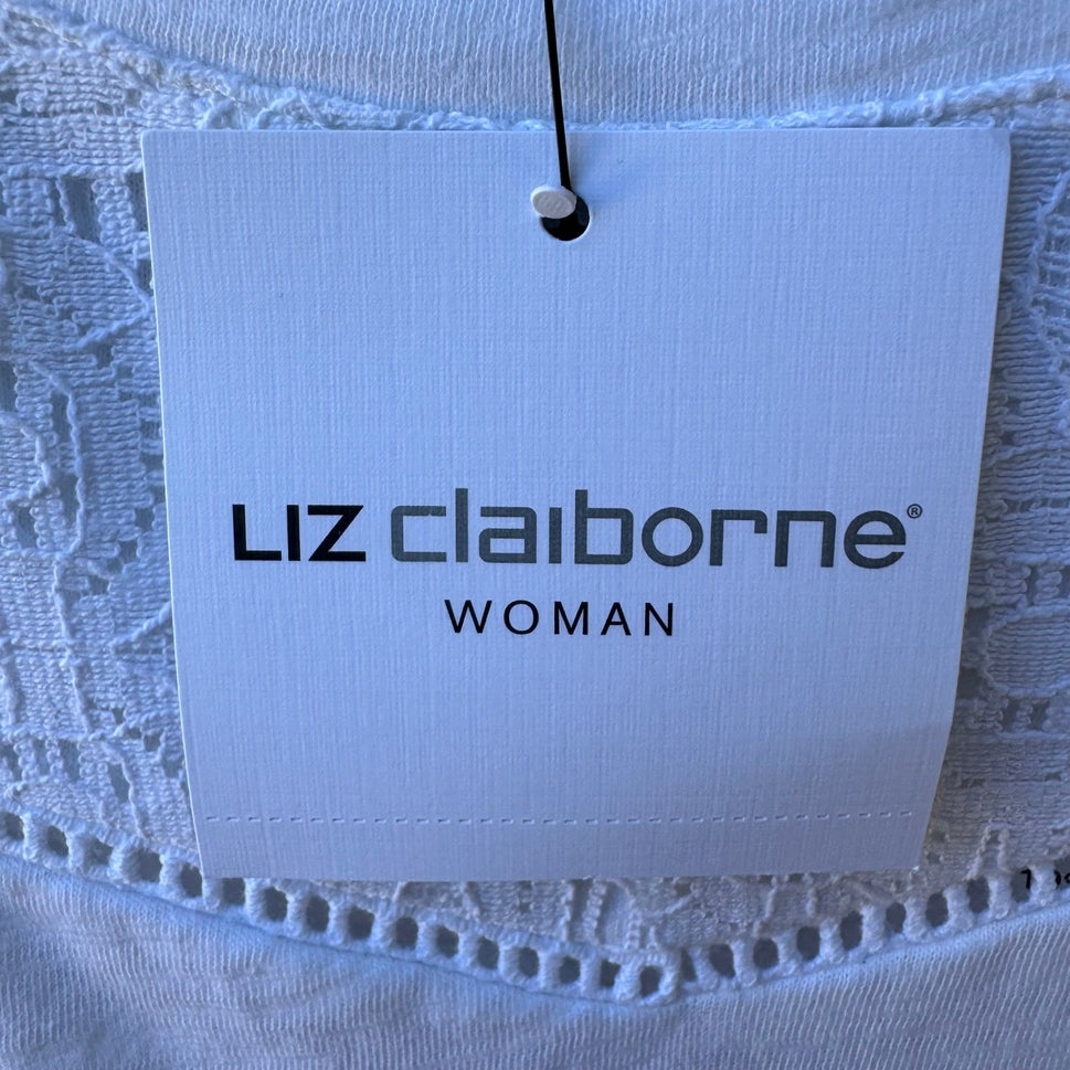 Liz Claiborne Cottagecore Feminine Lace Yoke Slub Knit Boho Top White 3X NWT