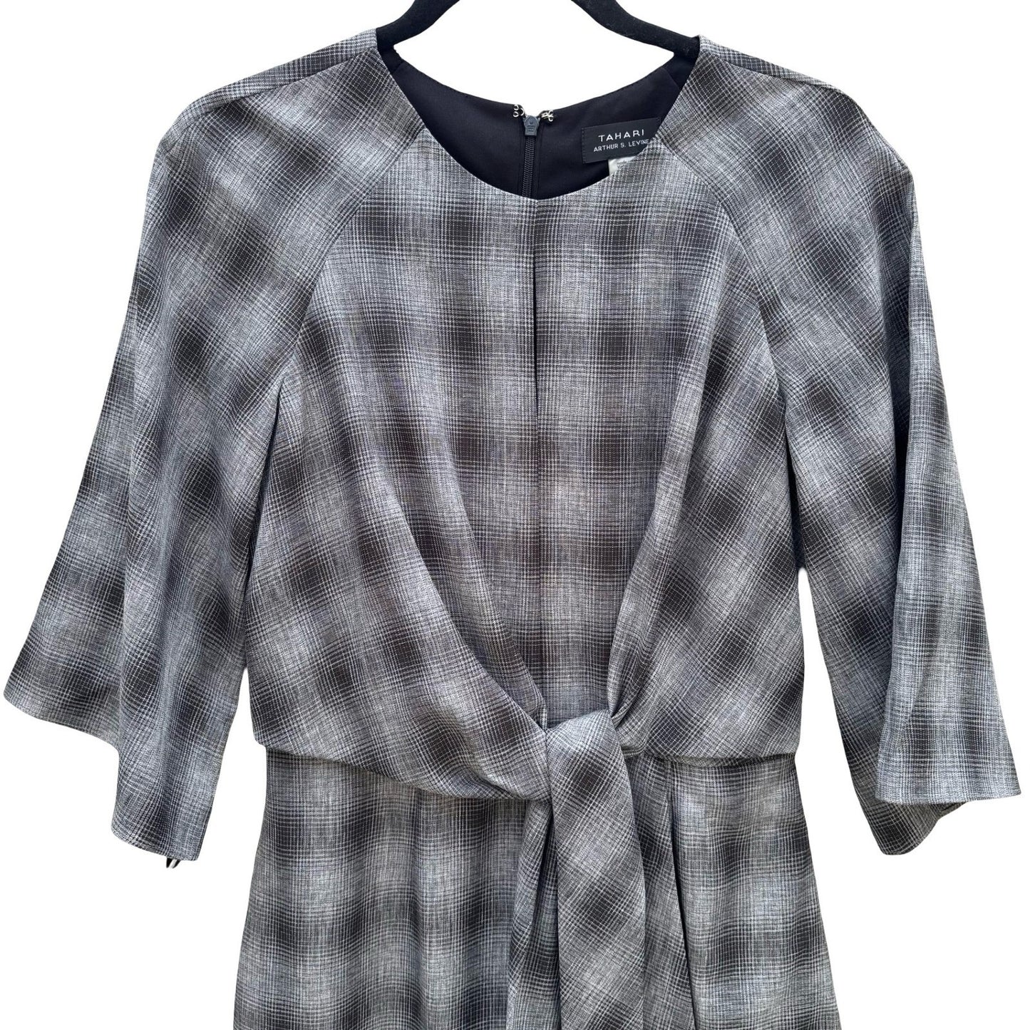 Tahari Arthur S. Levine Womens 4 Plaid Tie Waist Bell Sleeve Sheath Dress NEW