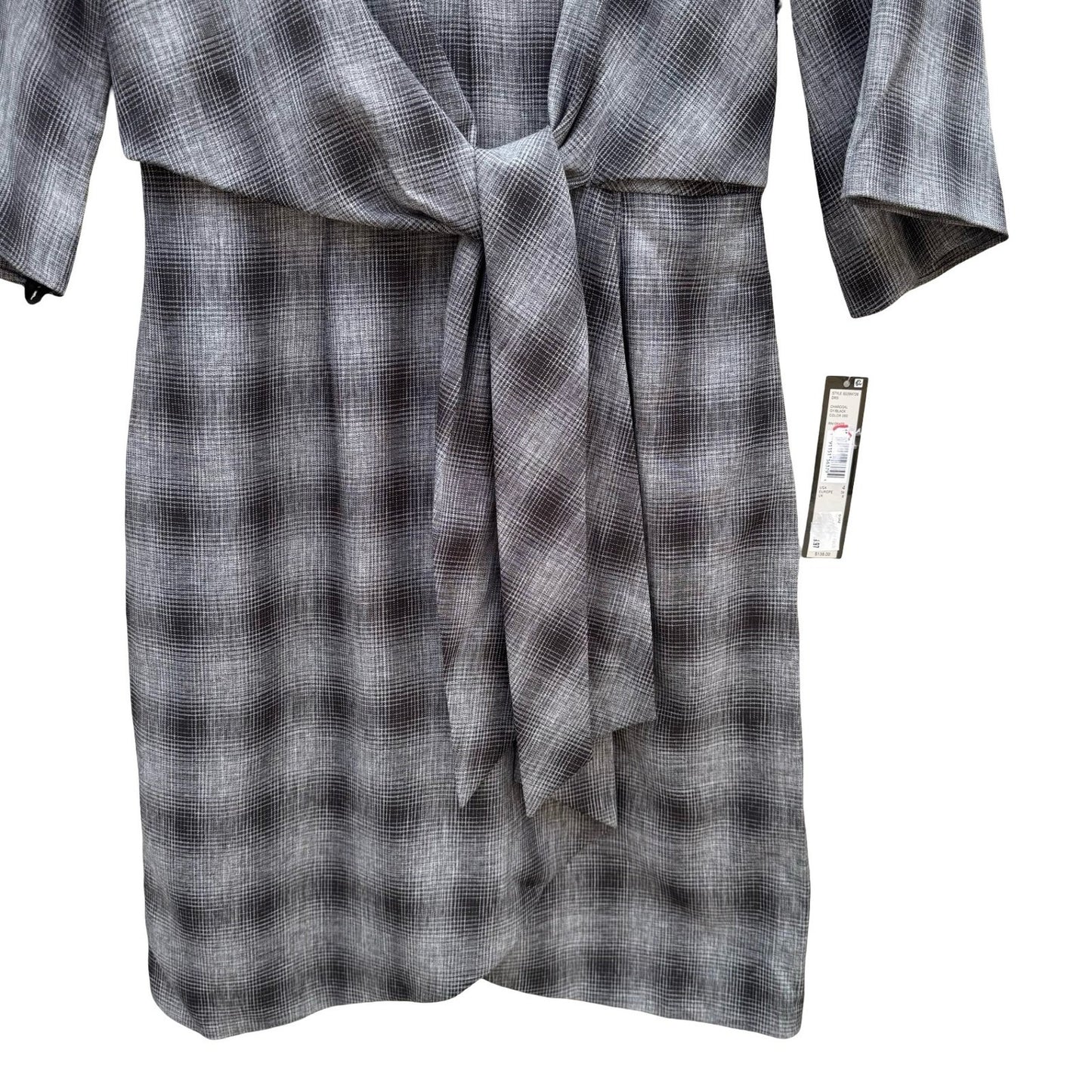 Tahari Arthur S. Levine Womens 4 Plaid Tie Waist Bell Sleeve Sheath Dress NEW