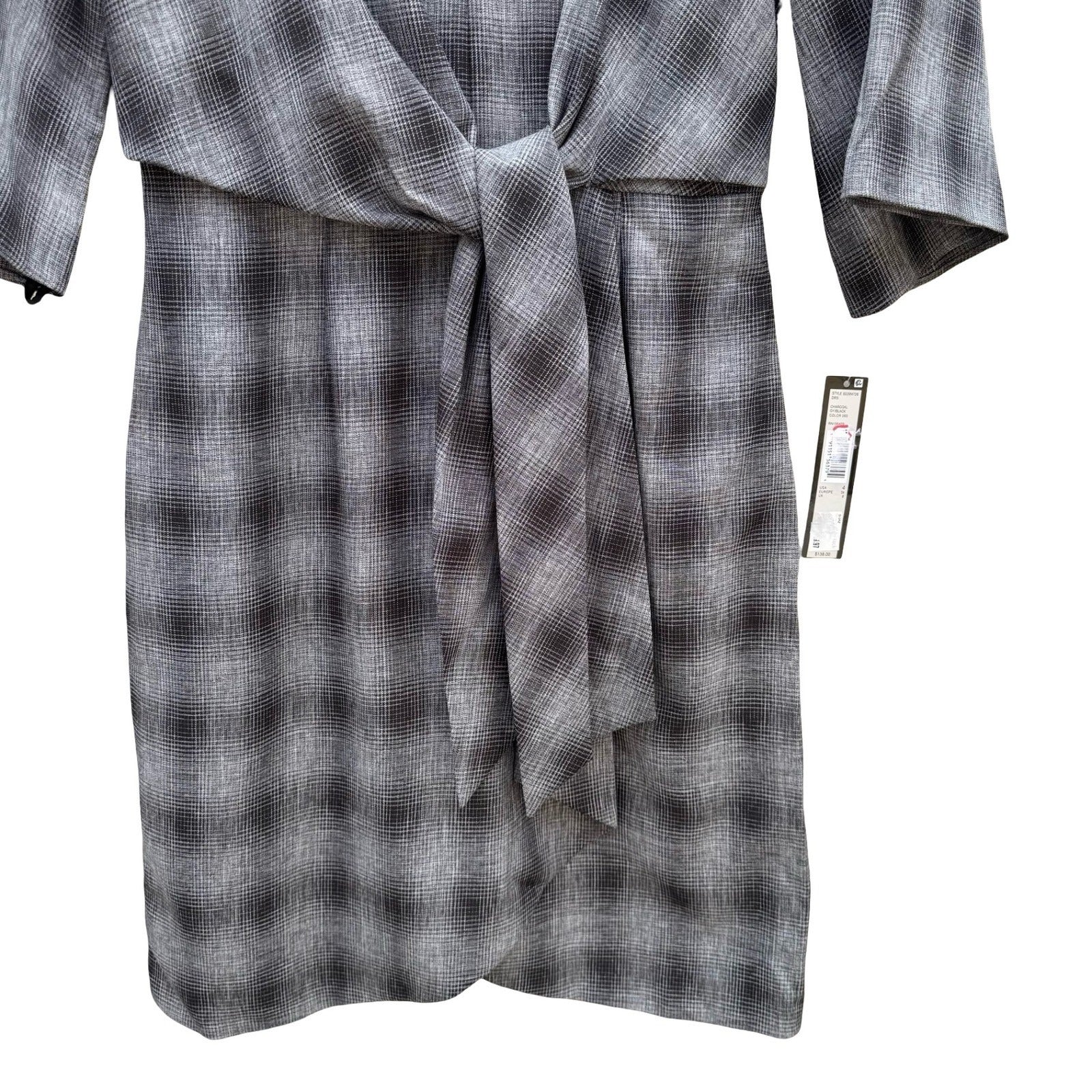 Tahari Arthur S. Levine Womens 4 Plaid Tie Waist Bell Sleeve Sheath Dress NEW