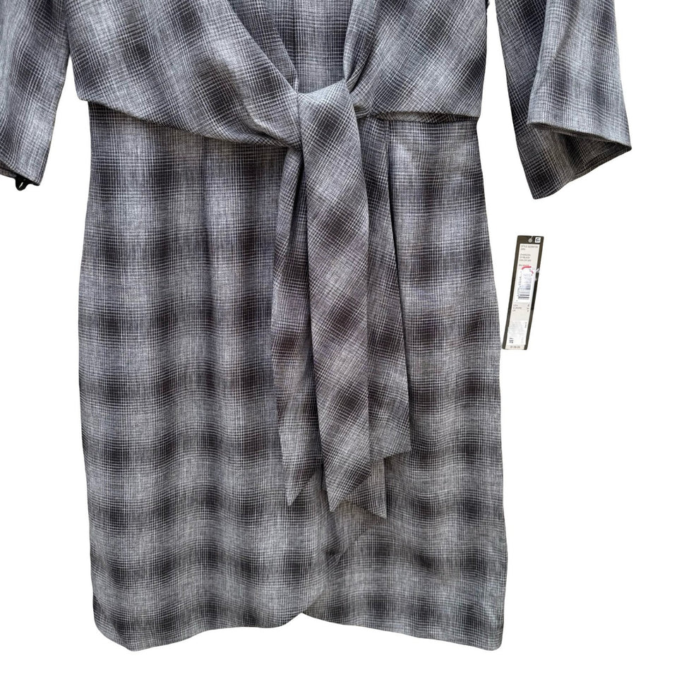 Tahari Arthur S. Levine Womens 4 Plaid Tie Waist Bell Sleeve Sheath Dress NEW