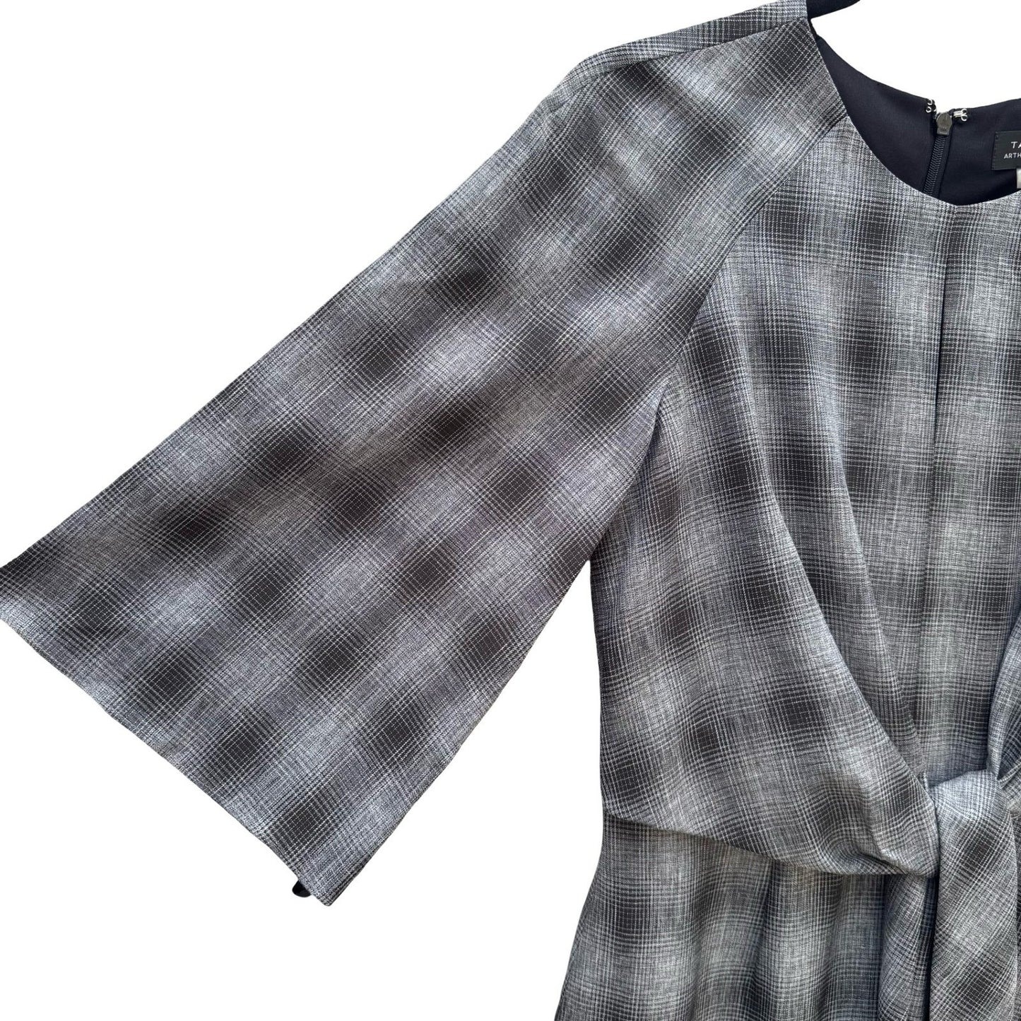 Tahari Arthur S. Levine Womens 4 Plaid Tie Waist Bell Sleeve Sheath Dress NEW