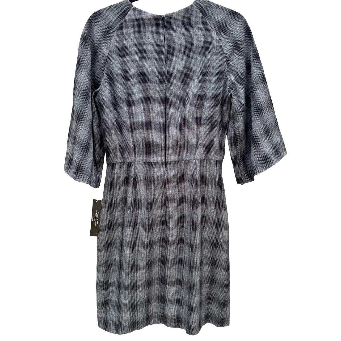 Tahari Arthur S. Levine Womens 4 Plaid Tie Waist Bell Sleeve Sheath Dress NEW