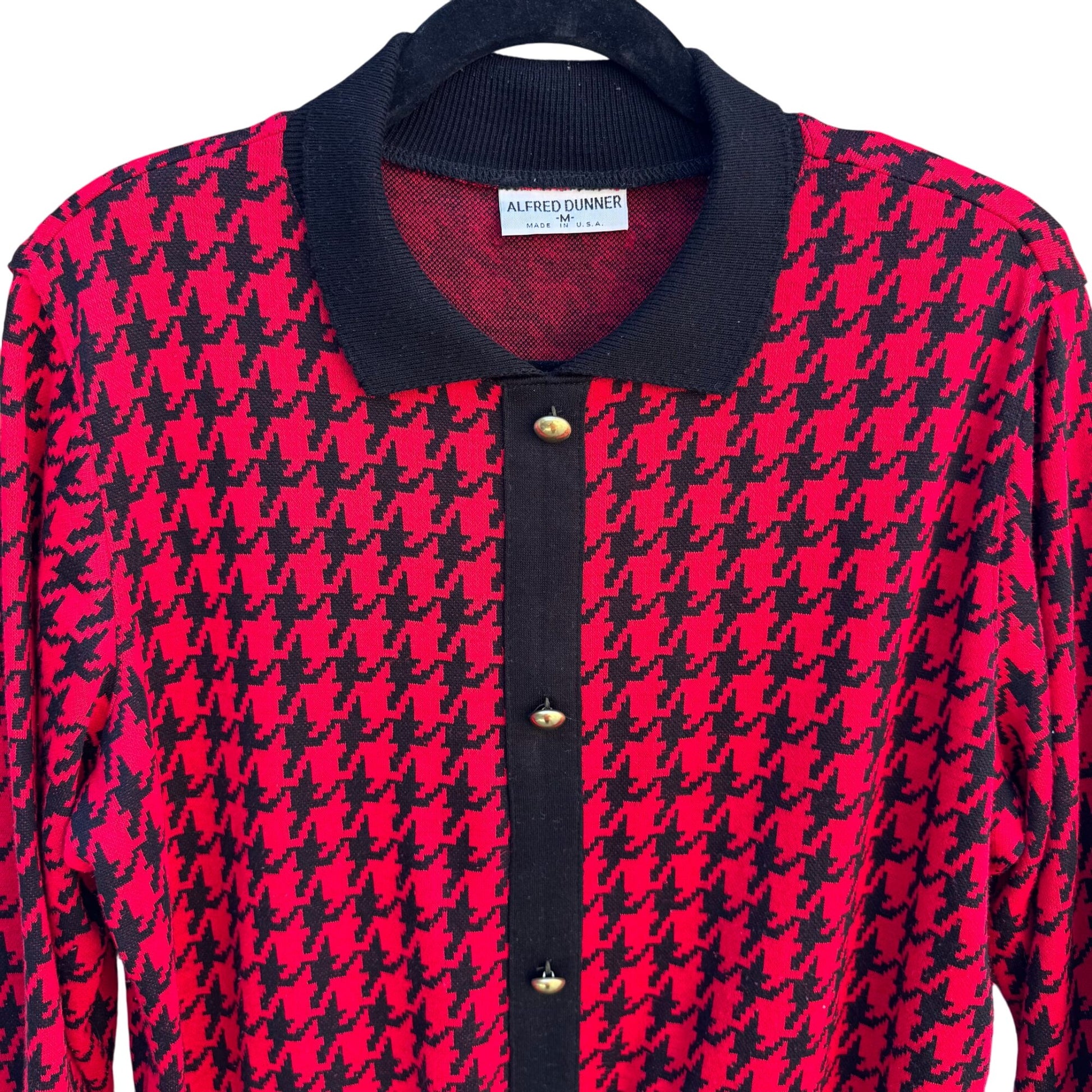 Alfred Dunner Vintage Houndstooth Preppy Polo Collar Knit Sweater Long Sleeve M