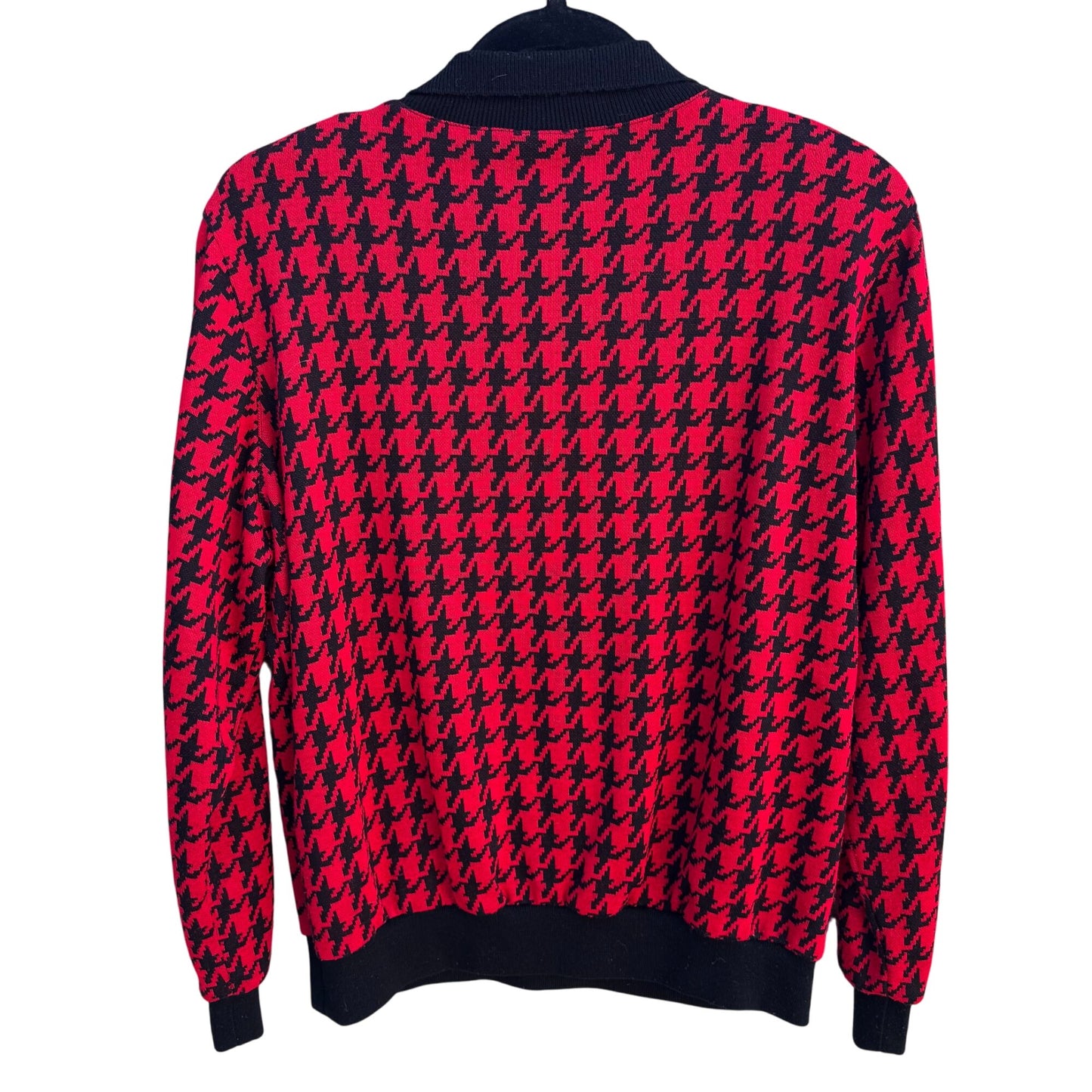 Alfred Dunner Vintage Houndstooth Preppy Polo Collar Knit Sweater Long Sleeve M