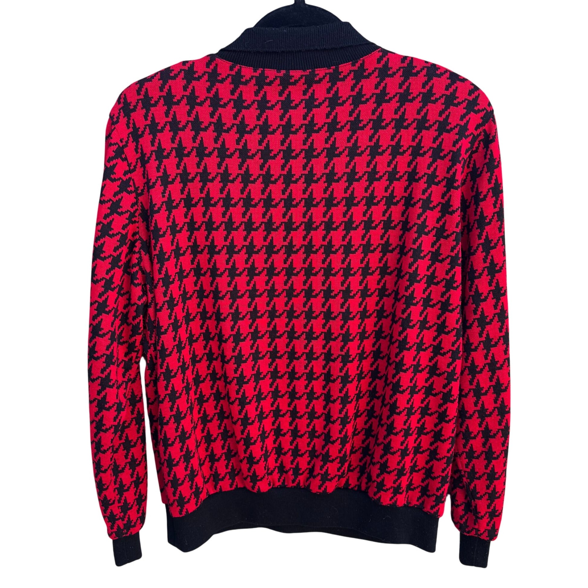 Alfred Dunner Vintage Houndstooth Preppy Polo Collar Knit Sweater Long Sleeve M