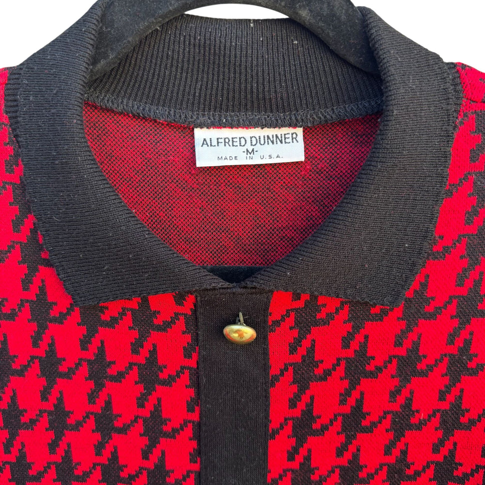 Alfred Dunner Vintage Houndstooth Preppy Polo Collar Knit Sweater Long Sleeve M