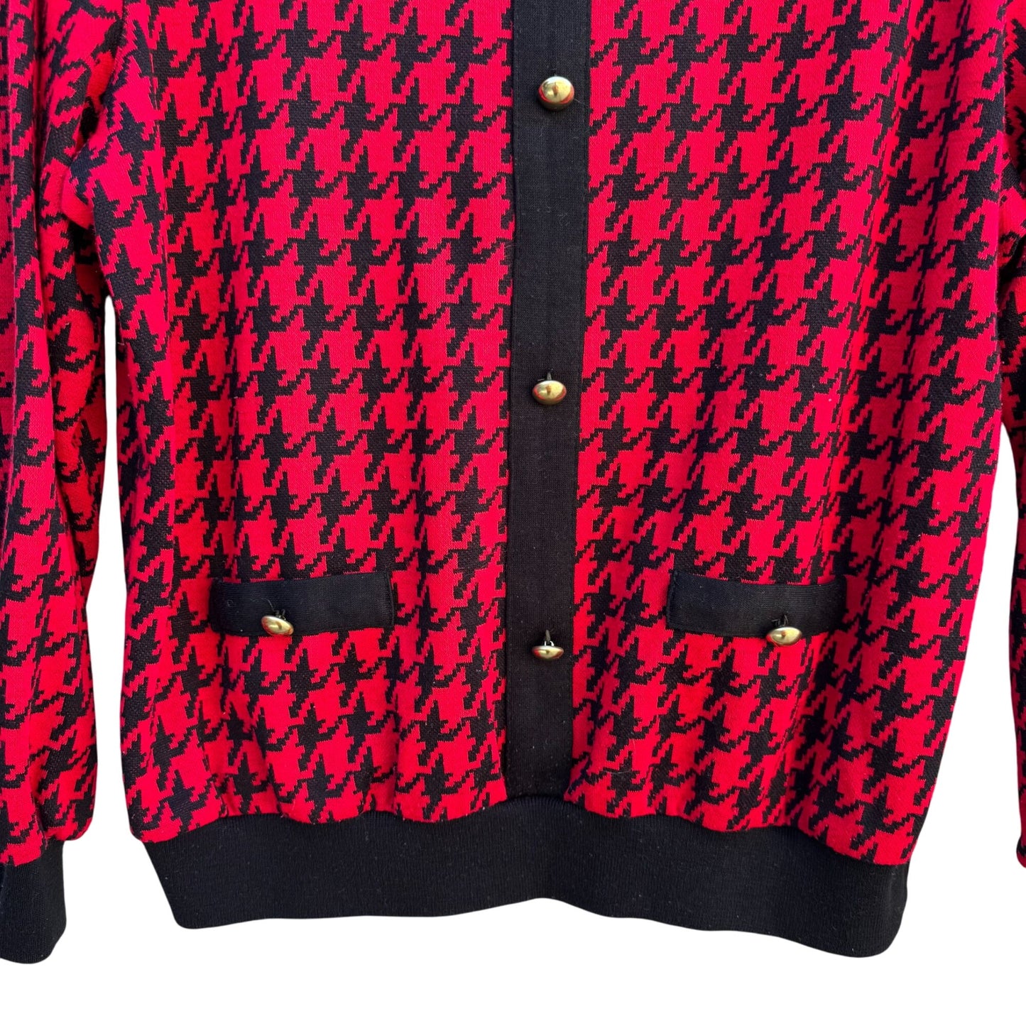 Alfred Dunner Vintage Houndstooth Preppy Polo Collar Knit Sweater Long Sleeve M