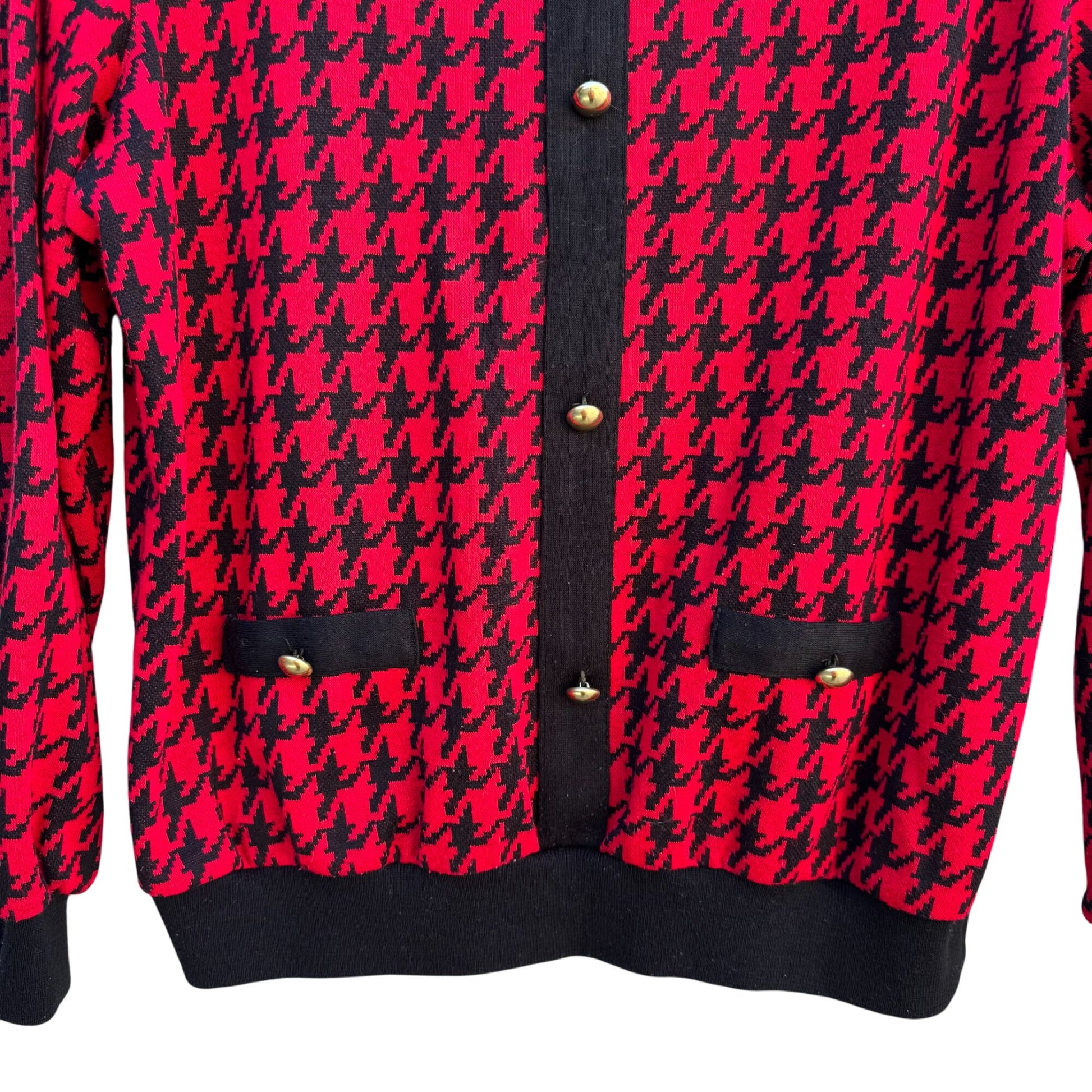 Alfred Dunner Vintage Houndstooth Preppy Polo Collar Knit Sweater Long Sleeve M