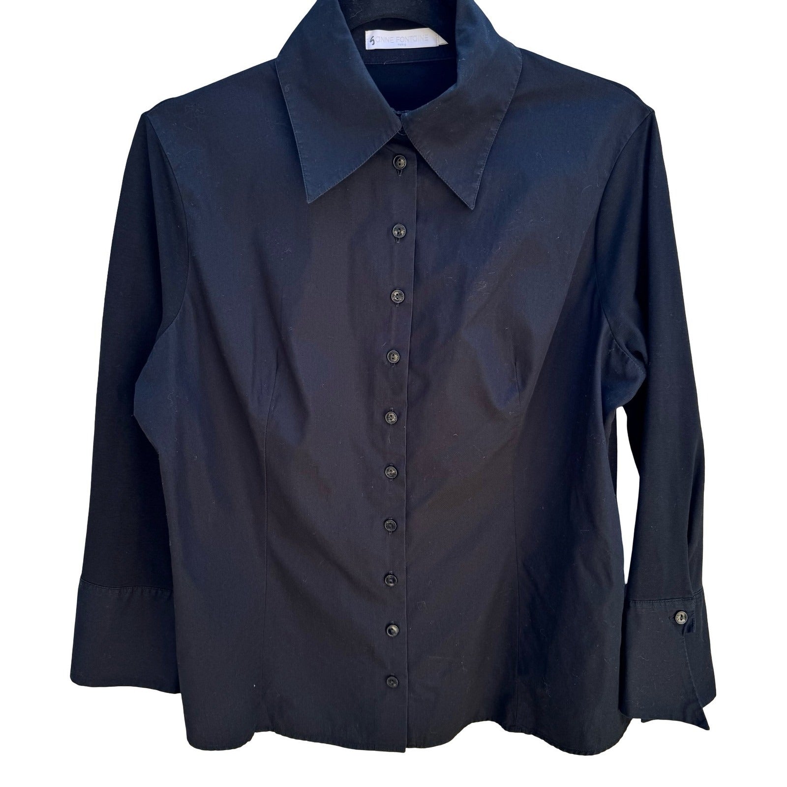 Anne Fontaine Paris Connie Black French Pima Cotton 3/4 Sleeve Minimalist Shirt