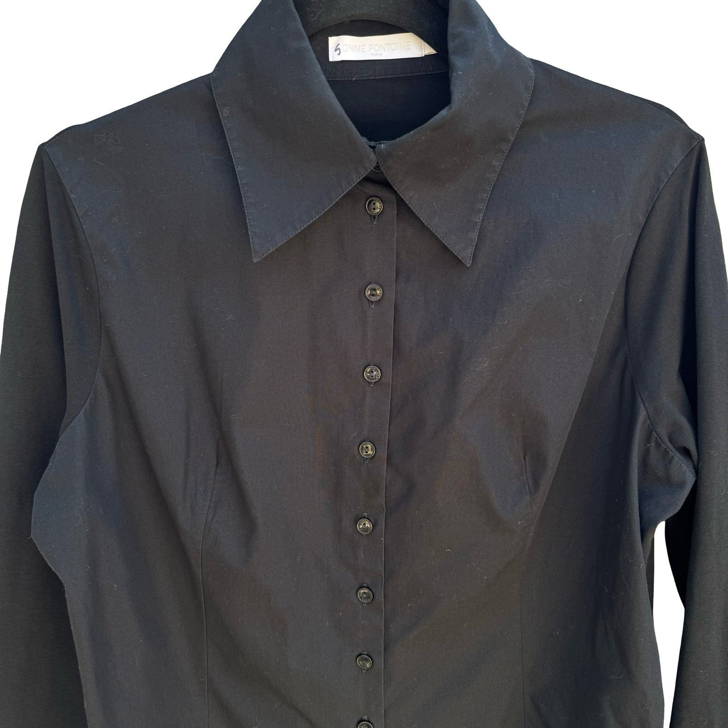 Anne Fontaine Paris Connie Black French Pima Cotton 3/4 Sleeve Minimalist Shirt