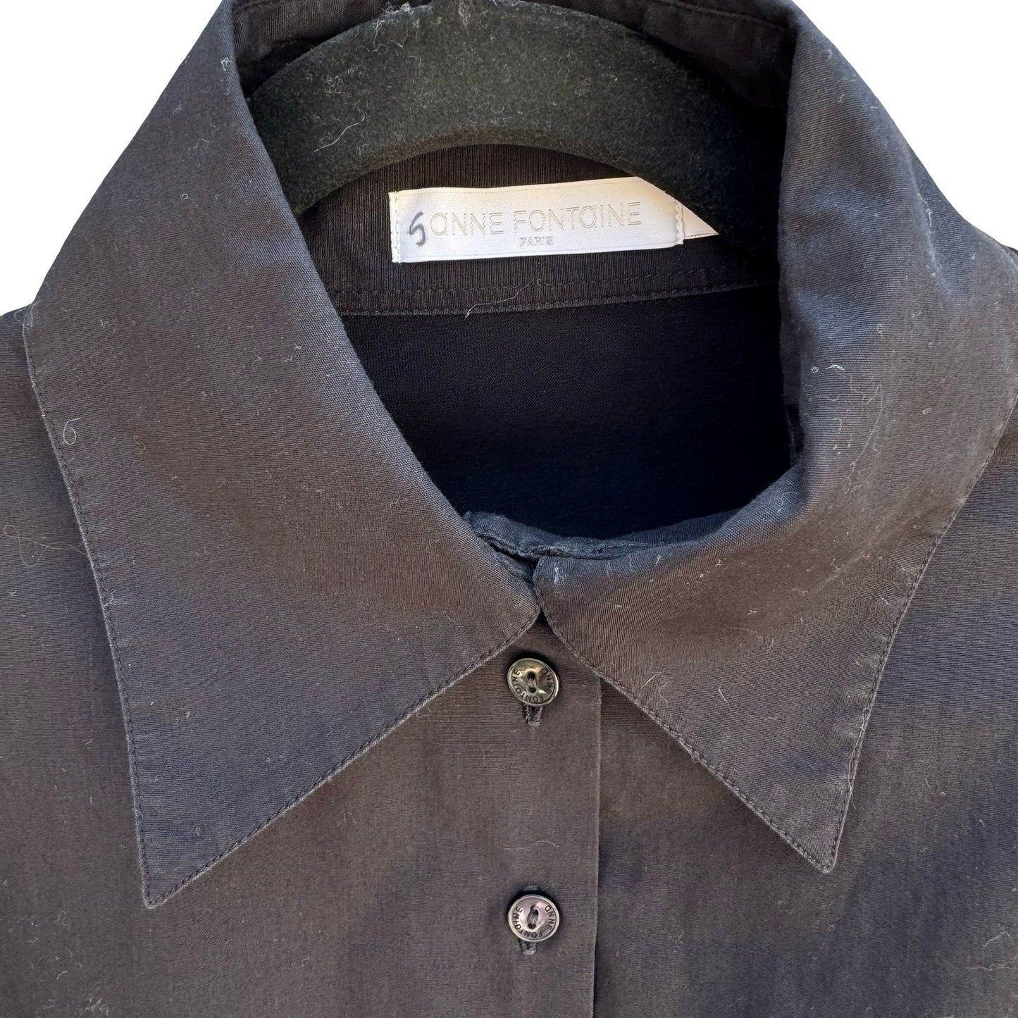 Anne Fontaine Paris Connie Black French Pima Cotton 3/4 Sleeve Minimalist Shirt