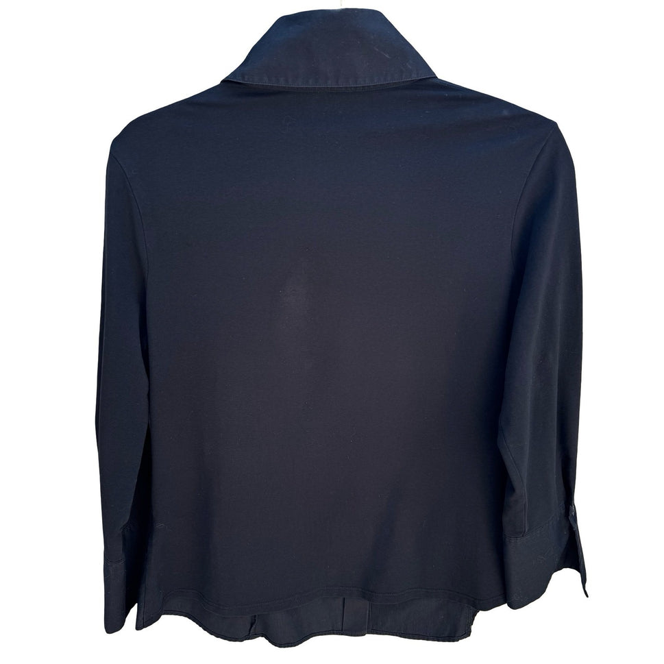 Anne Fontaine Paris Connie Black French Pima Cotton 3/4 Sleeve Minimalist Shirt