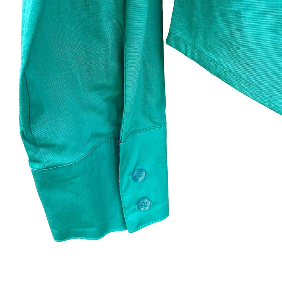 Fashion Instinct Teal Green Button Down Shirt Magenta Trim Womens Medium NWT