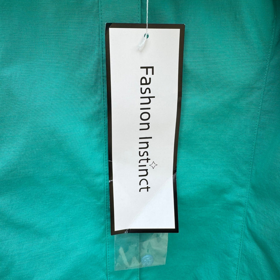 Fashion Instinct Teal Green Button Down Shirt Magenta Trim Womens Medium NWT