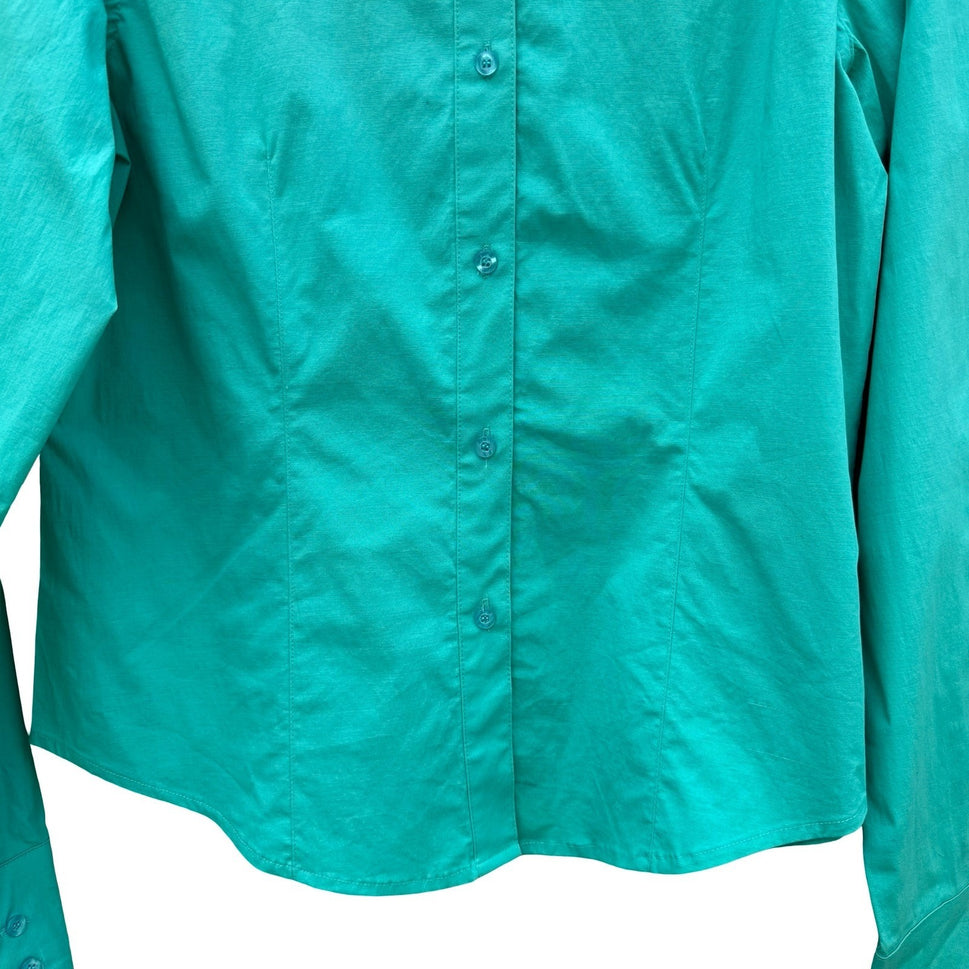 Fashion Instinct Teal Green Button Down Shirt Magenta Trim Womens Medium NWT