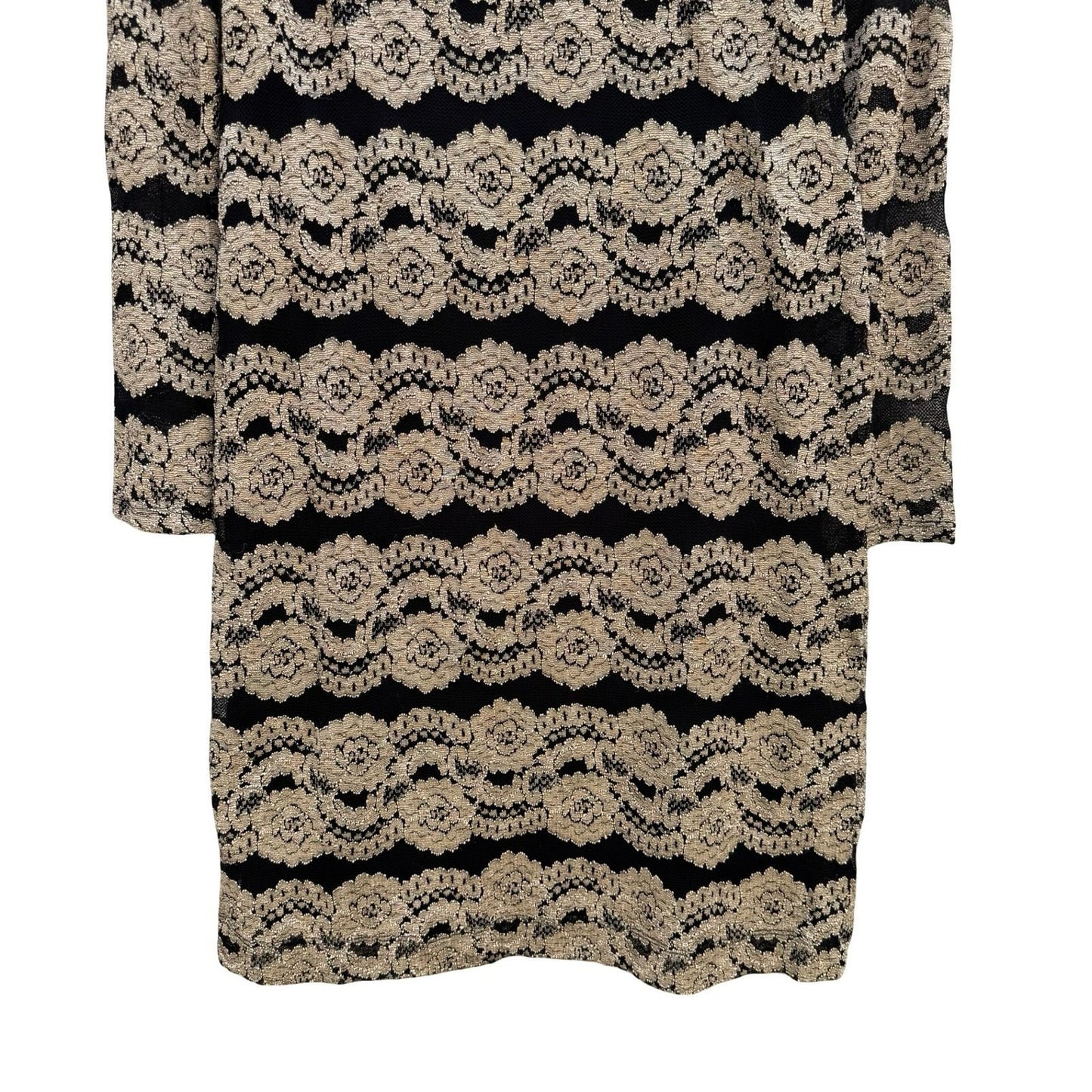 Jessica Howard Evenings Vintage Black Gold Metallic Lace Sheath Dress Womens 6