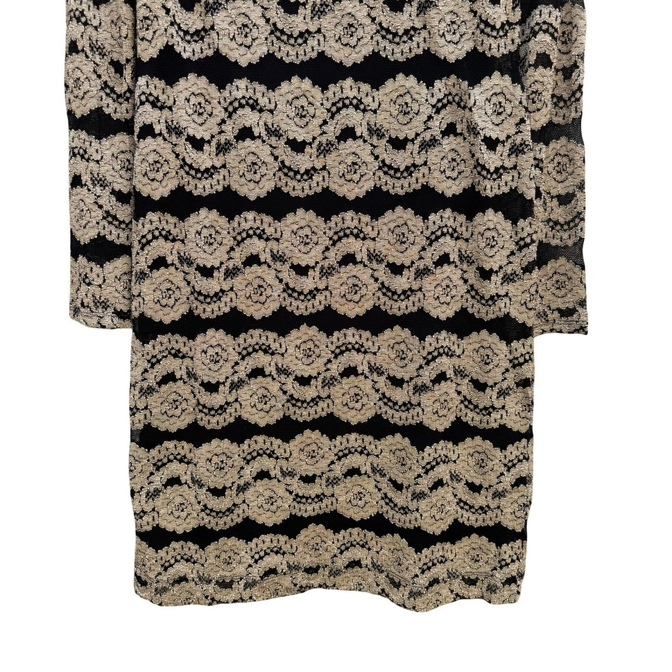 Jessica Howard Evenings Vintage Black Gold Metallic Lace Sheath Dress Womens 6