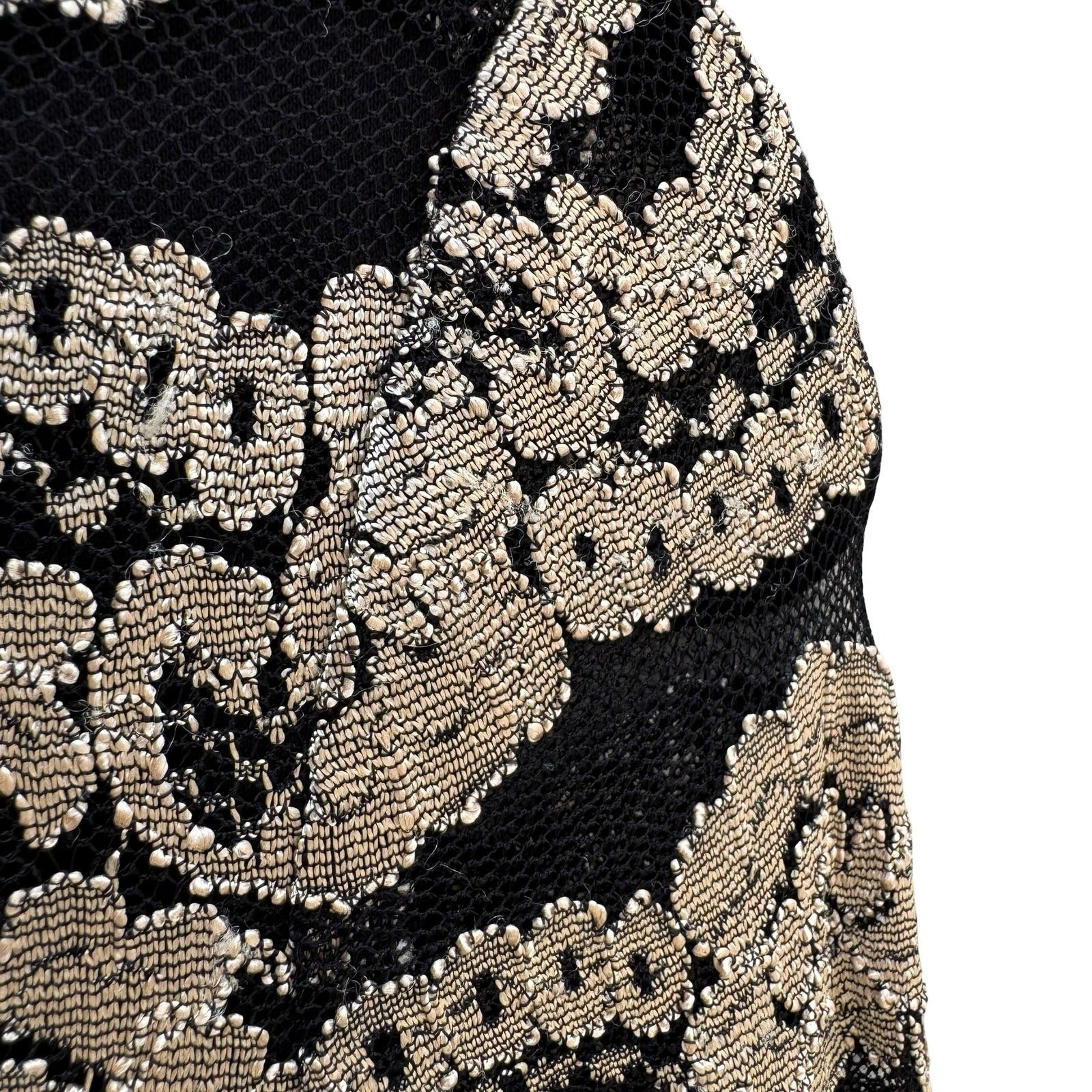Jessica Howard Evenings Vintage Black Gold Metallic Lace Sheath Dress Womens 6