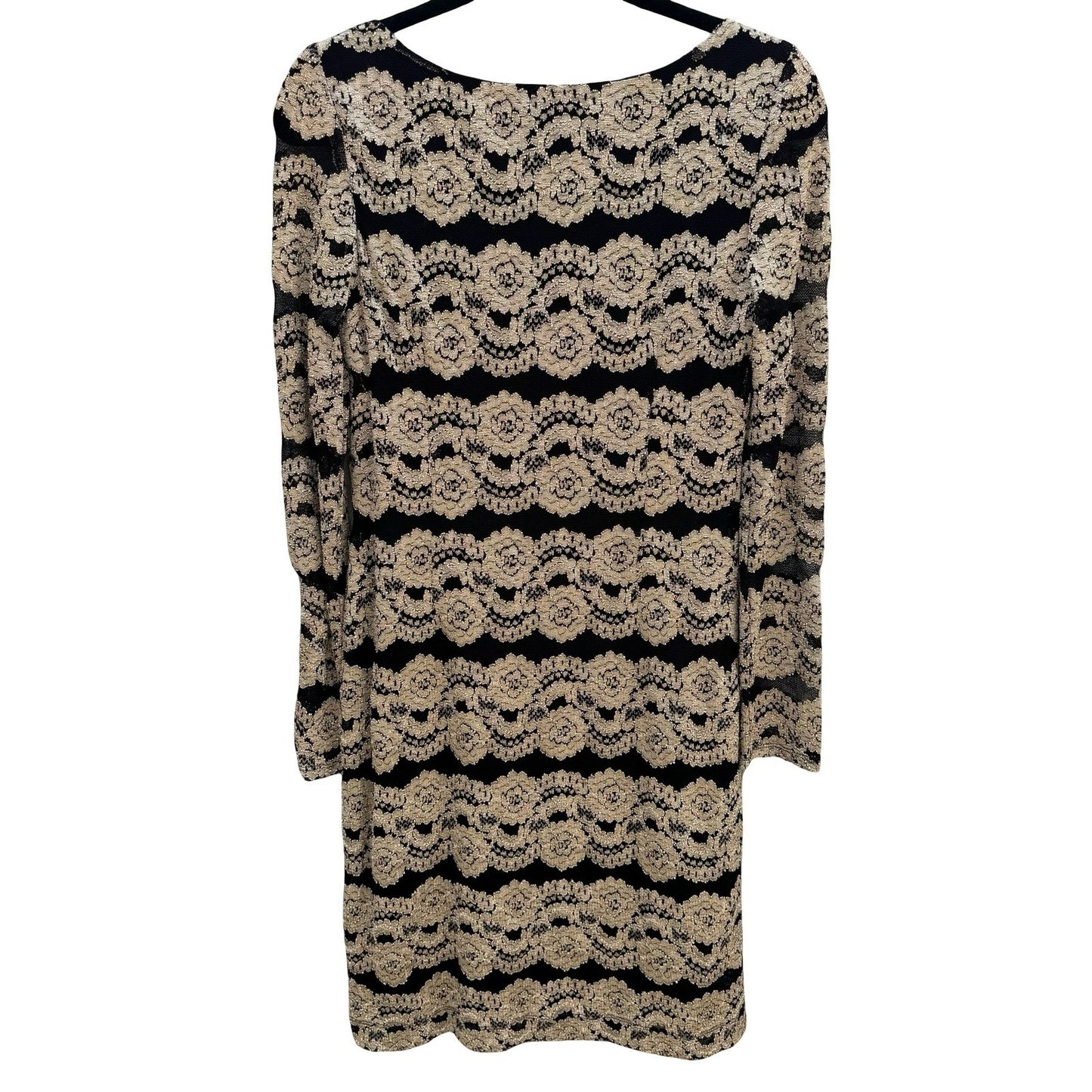 Jessica Howard Evenings Vintage Black Gold Metallic Lace Sheath Dress Womens 6