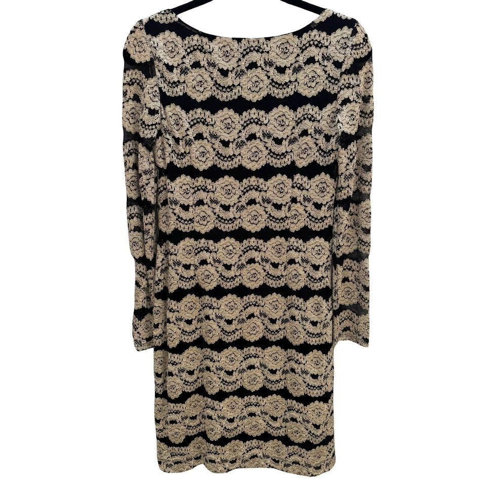Jessica Howard Evenings Vintage Black Gold Metallic Lace Sheath Dress Womens 6